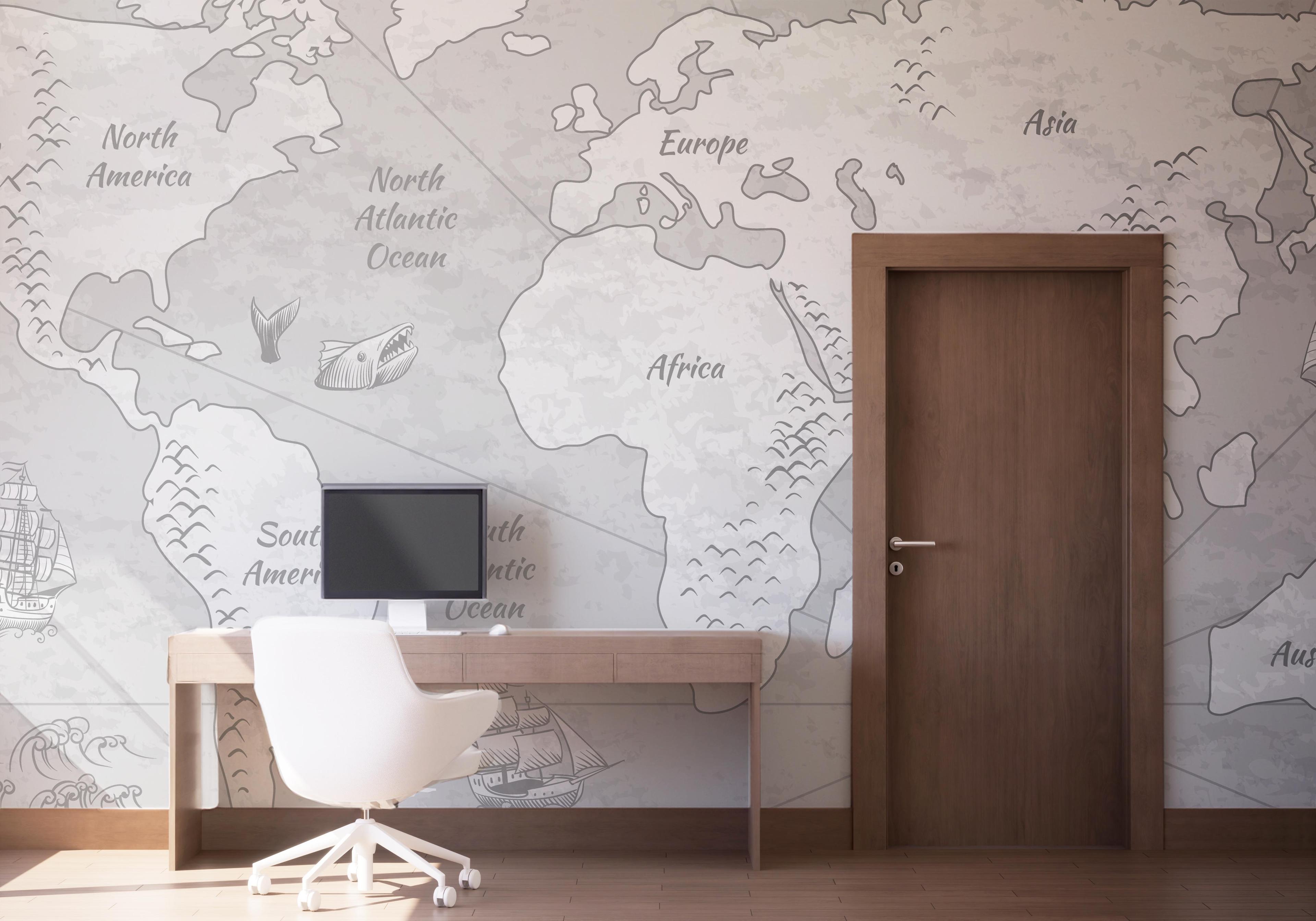 Fototapete Light Grey Map mockup 1