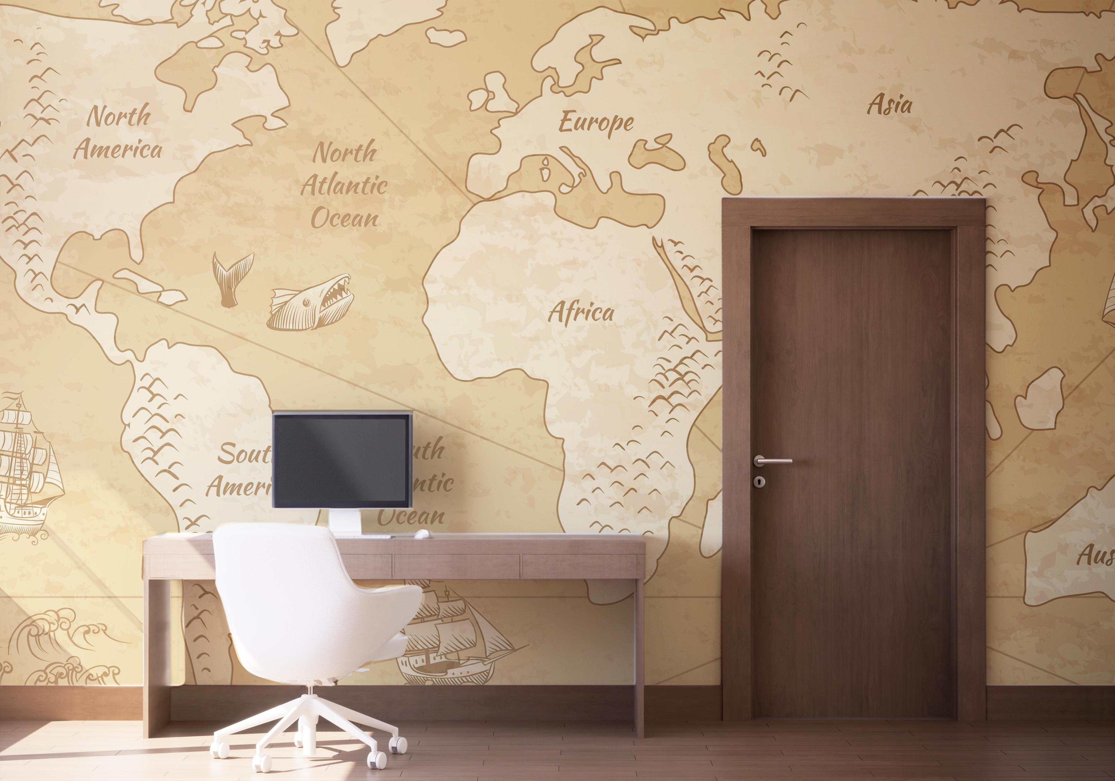 Fototapete Map Old Cream mockup 1