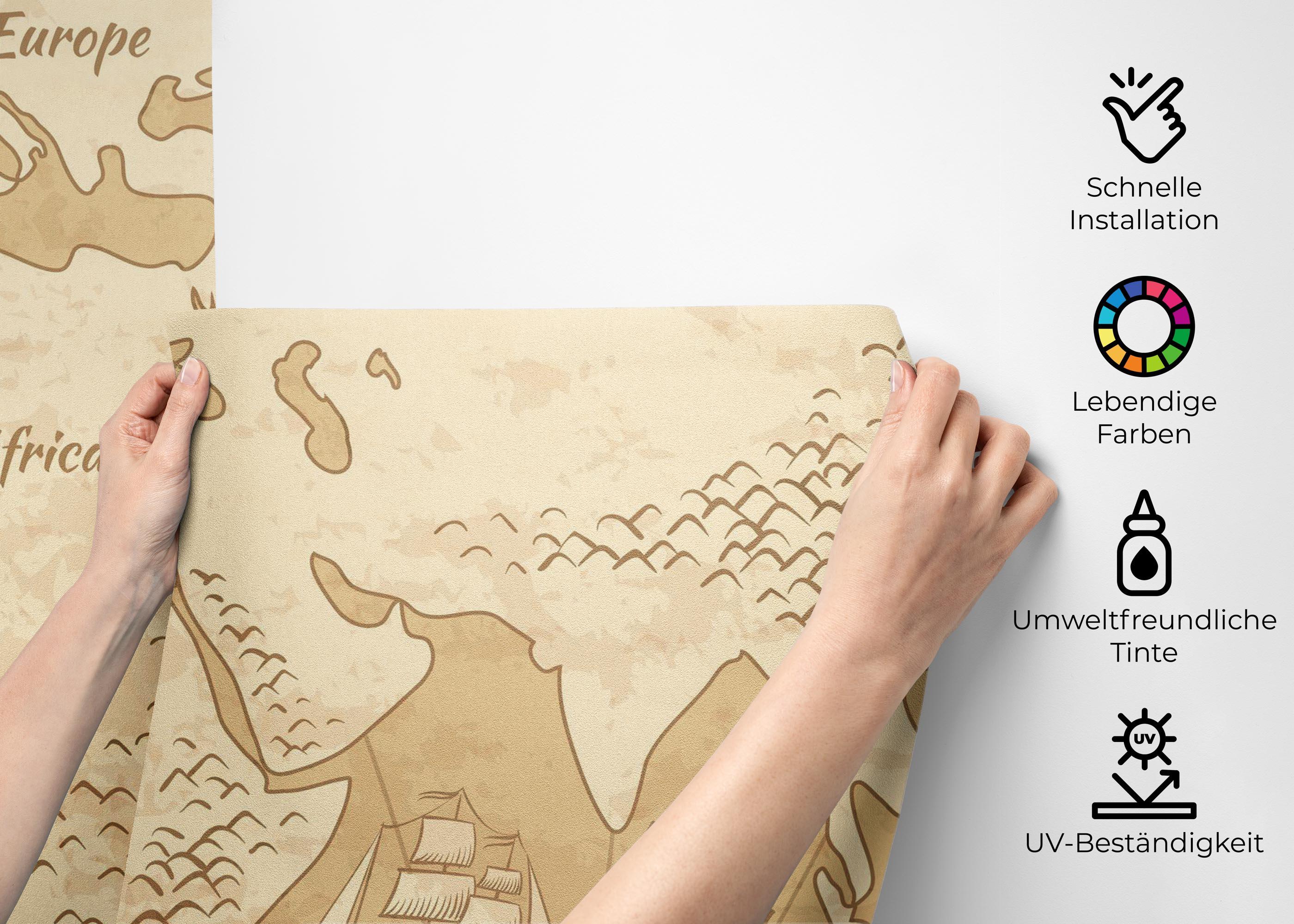 Fototapete Map Old Cream mockup 2