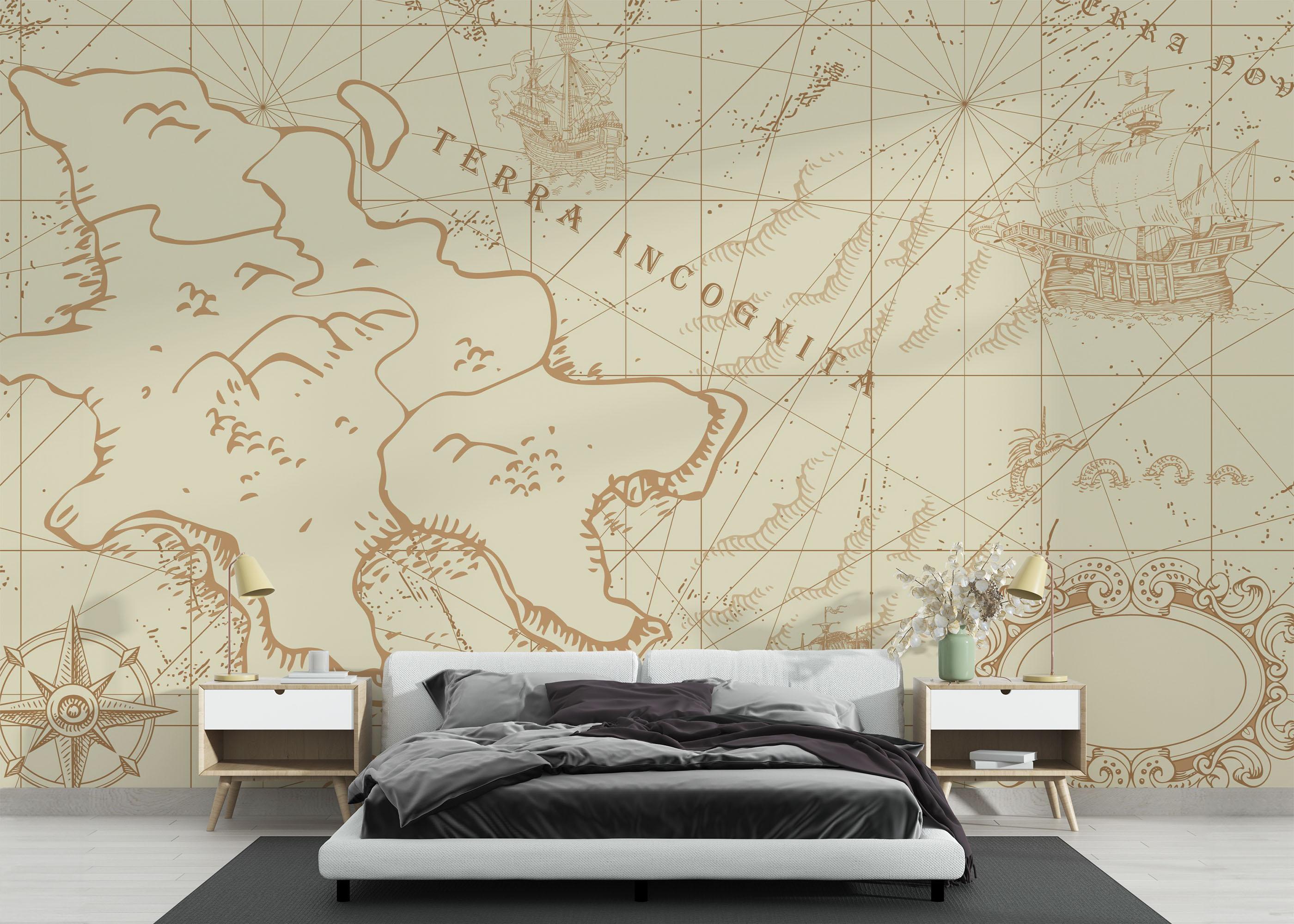 Fototapete Ancient Cream Map mockup 3