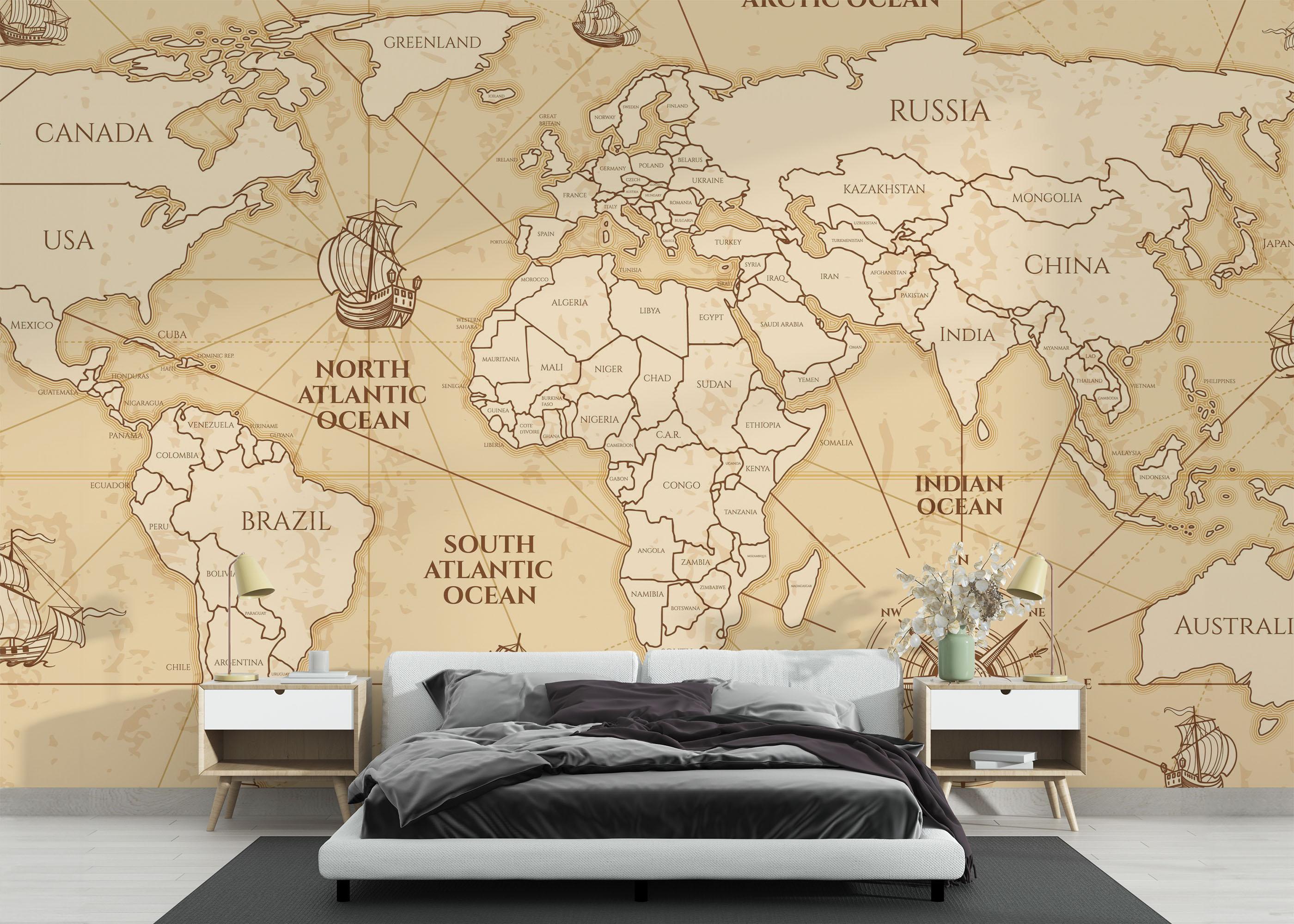 Fototapete Boat Old Map mockup 3