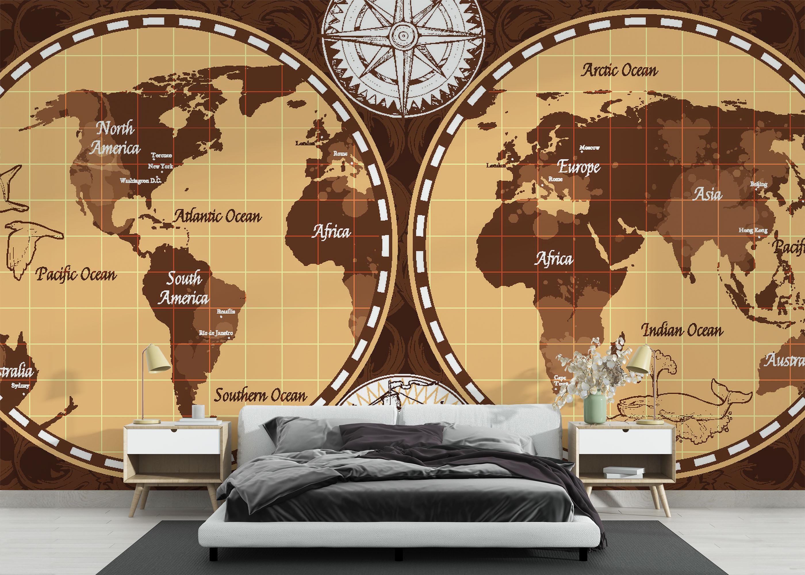 Fototapete Brown Old Map mockup 3