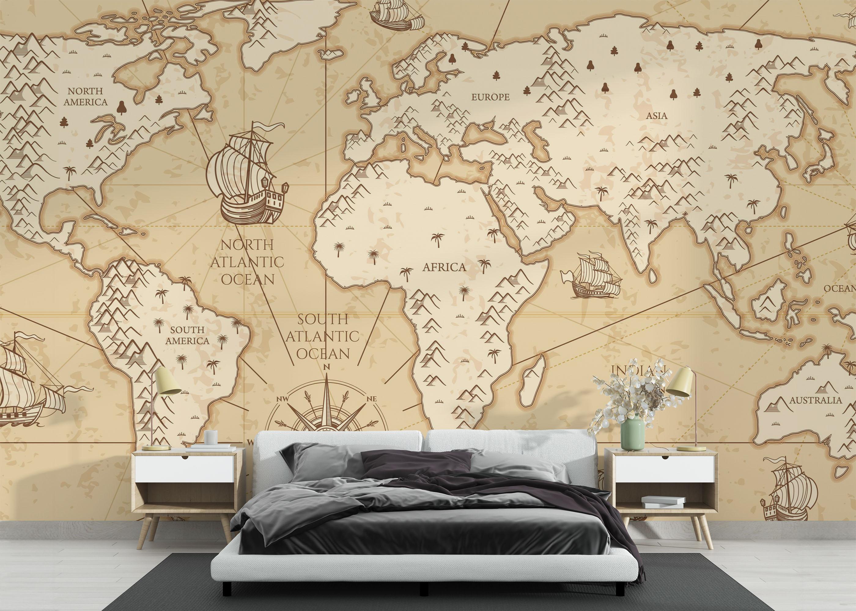 Fototapete Cream Map Compass mockup 3