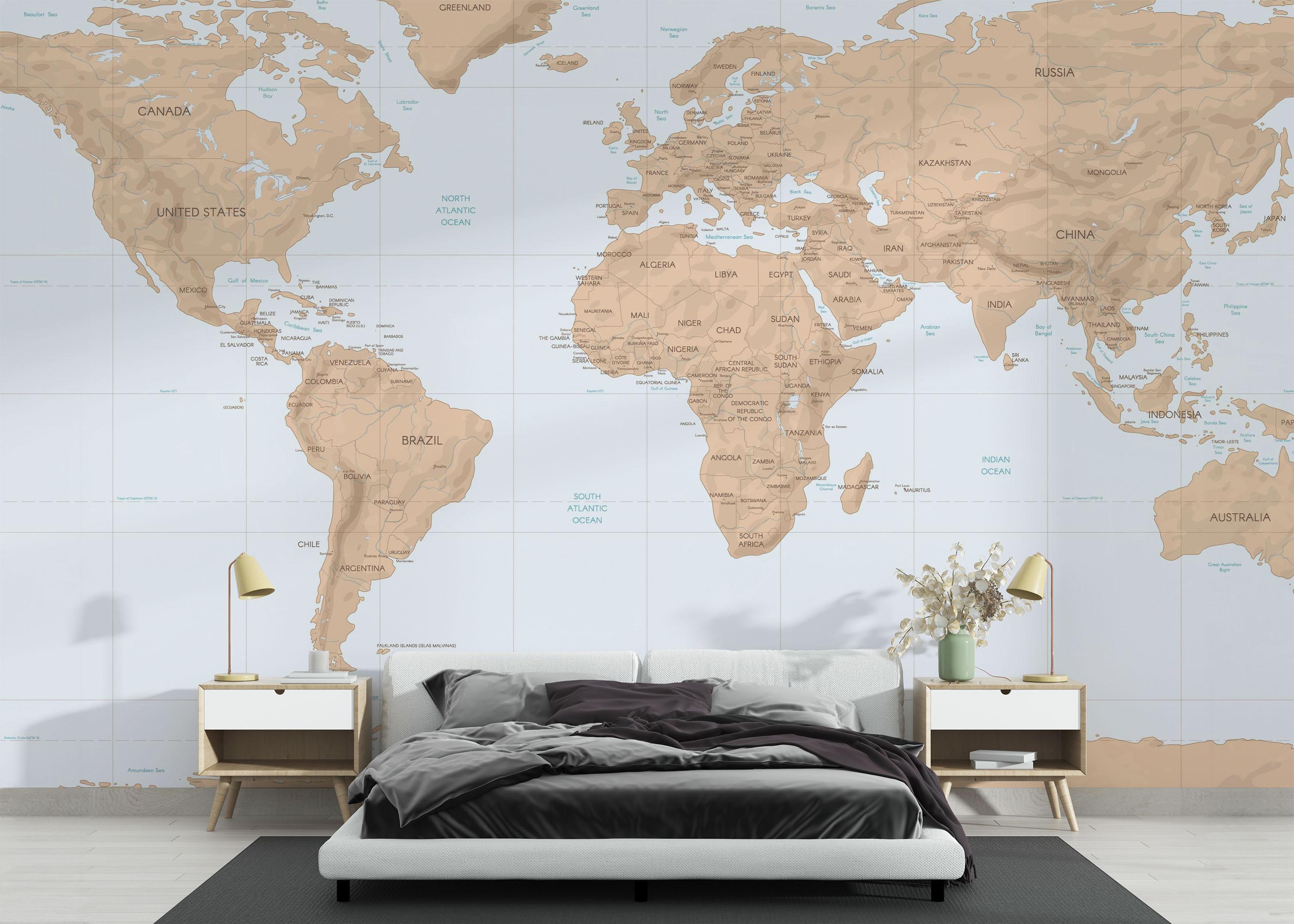 Fototapete Dark Cream Map mockup 3