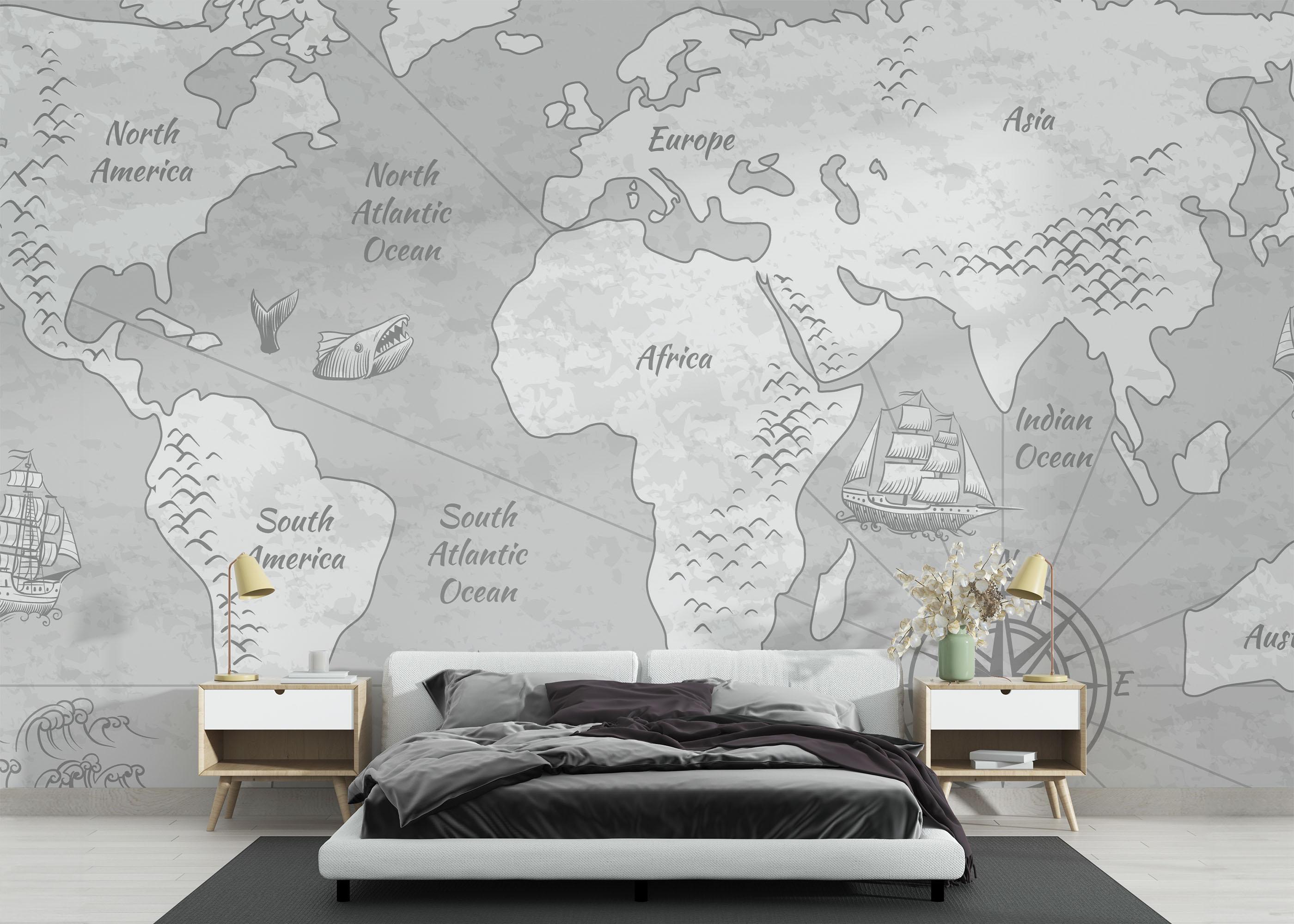 Fototapete Light Grey Map mockup 3
