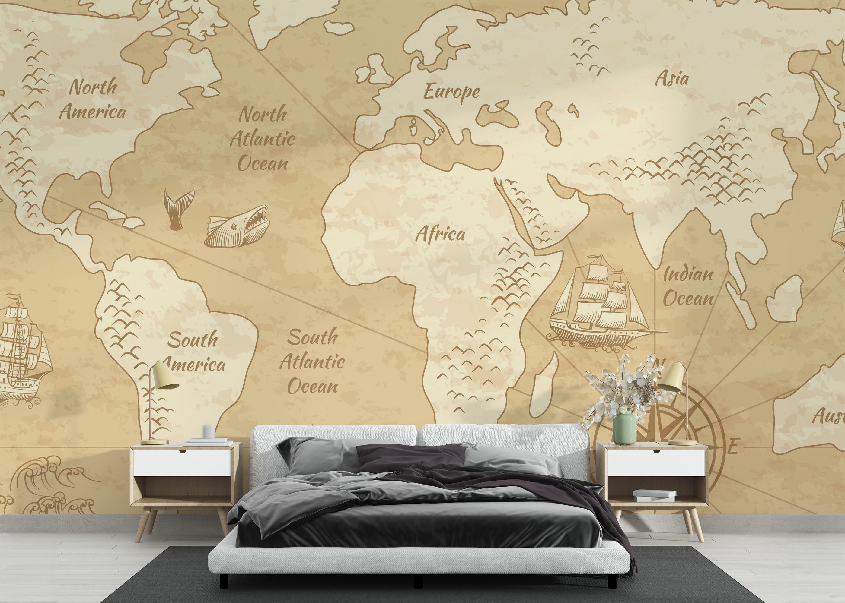 Fototapete Map Old Cream mockup 3