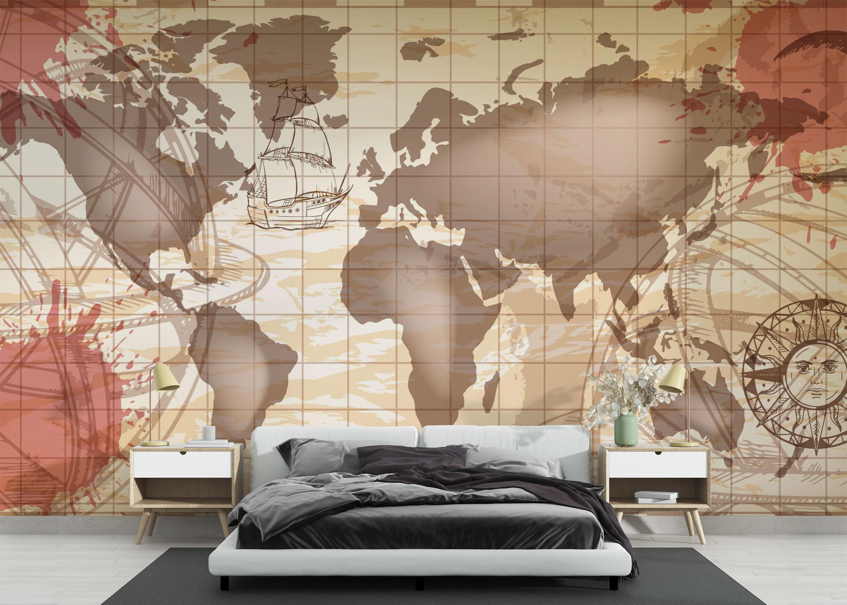 Fototapete Red Brown Map mockup 3