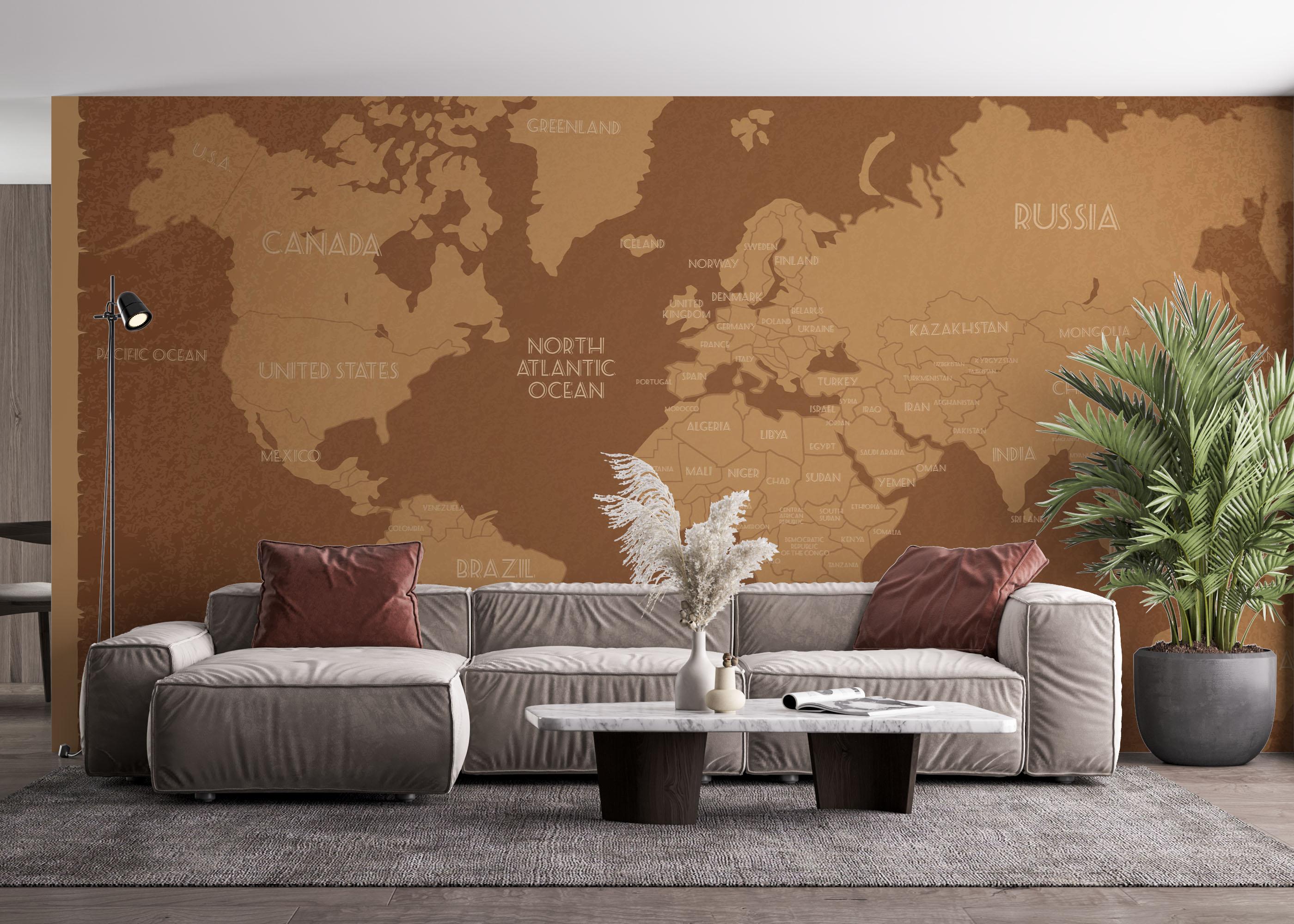 Fototapete Brown World Map mockup 4