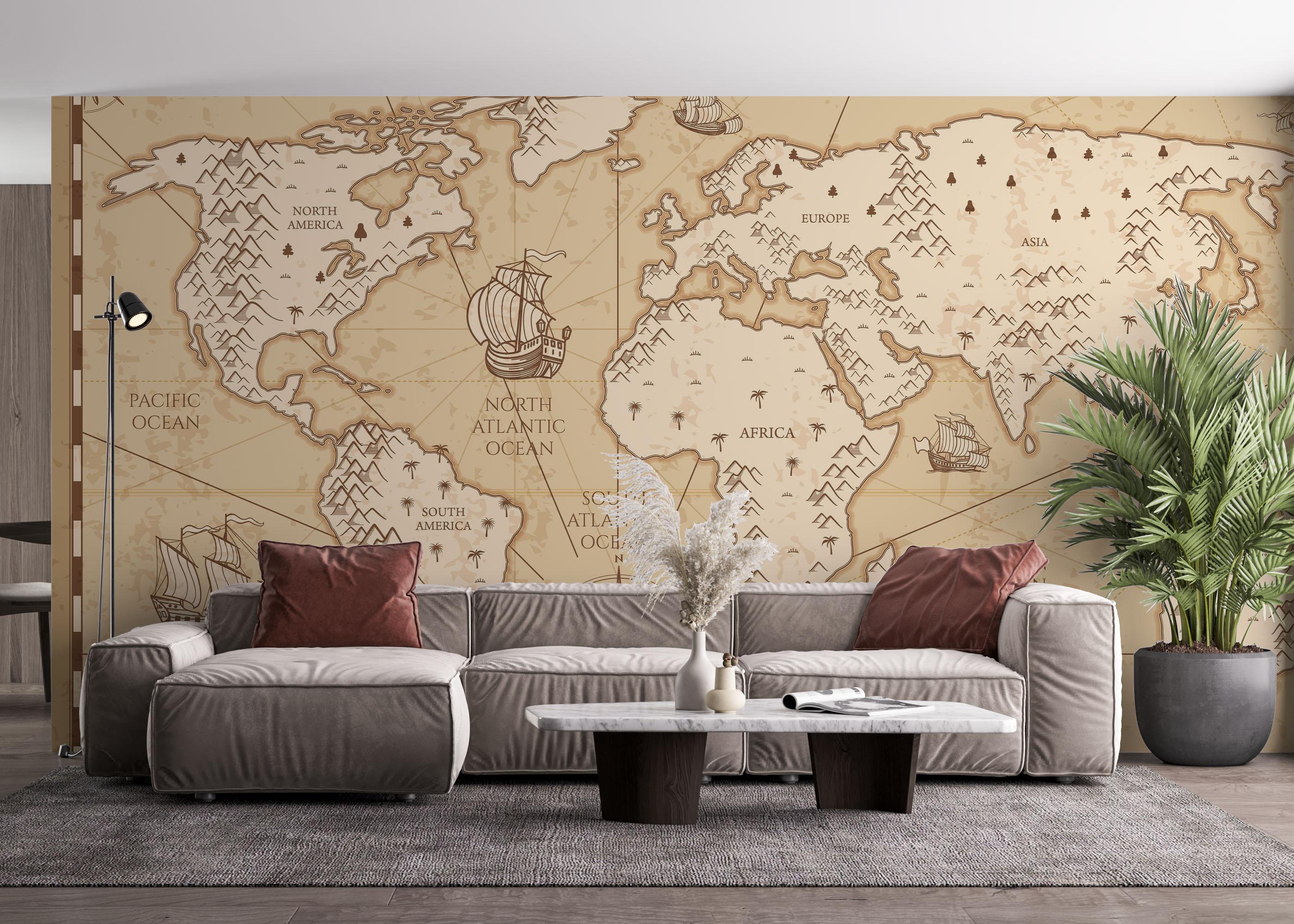 Fototapete Cream Map Compass mockup 4