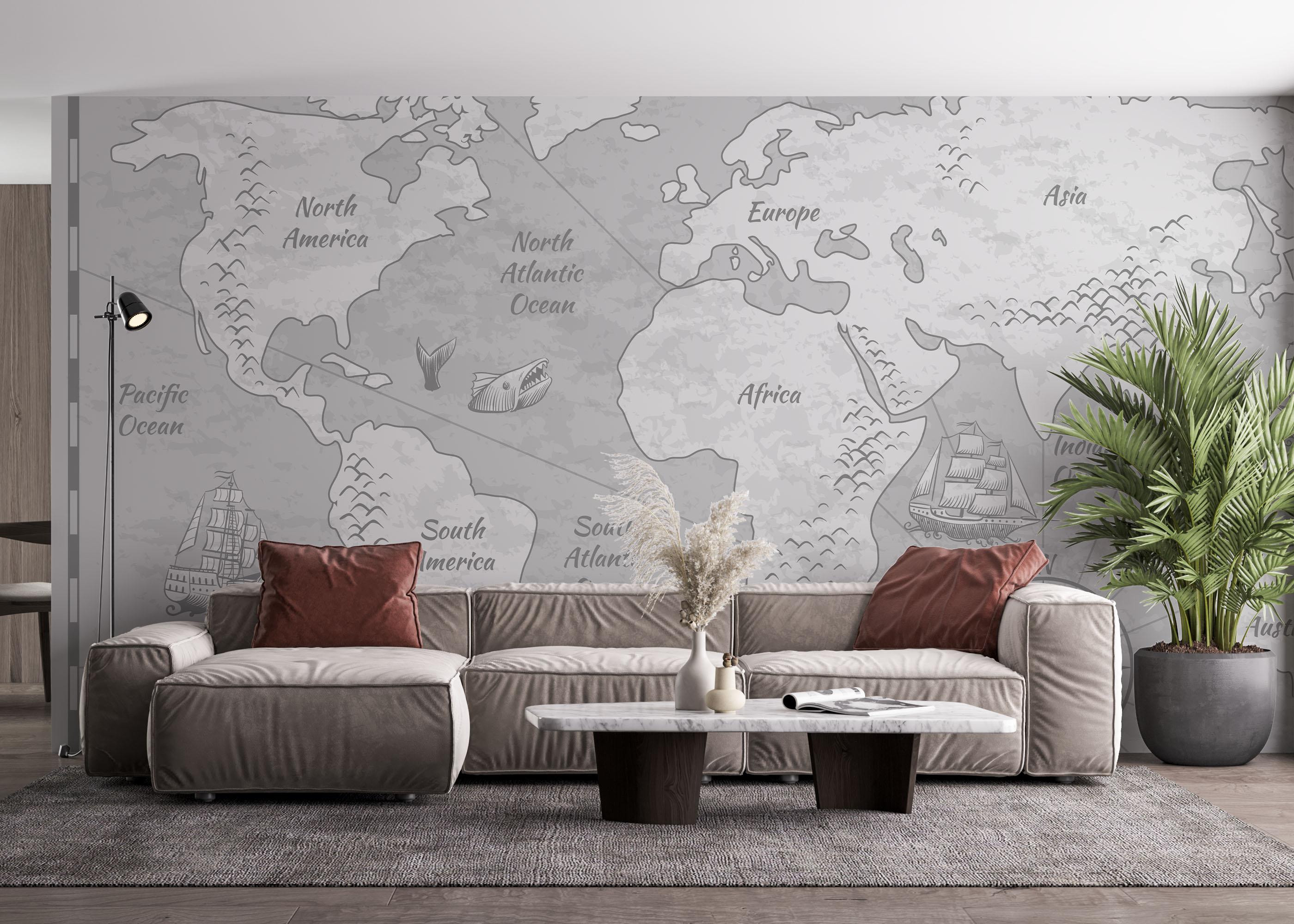 Fototapete Light Grey Map mockup 4