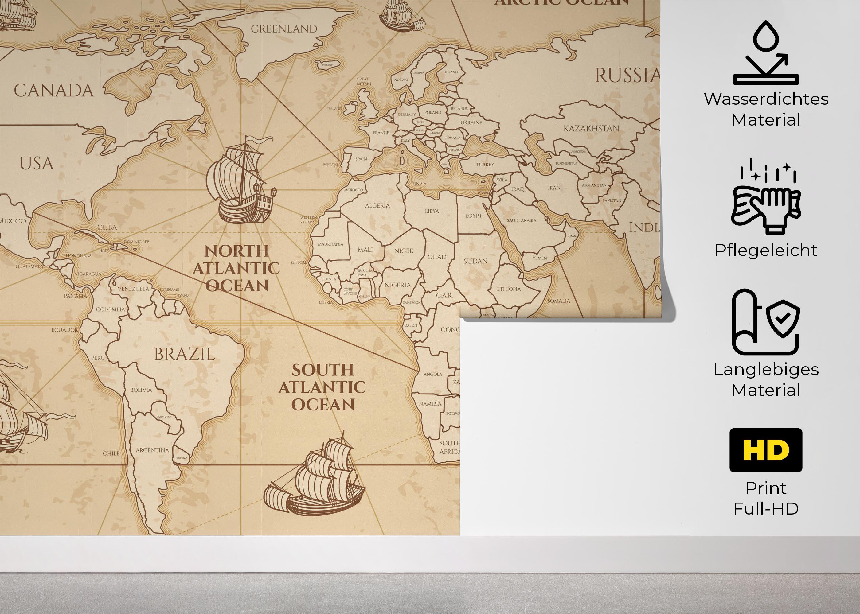 Fototapete Boat Old Map mockup 5