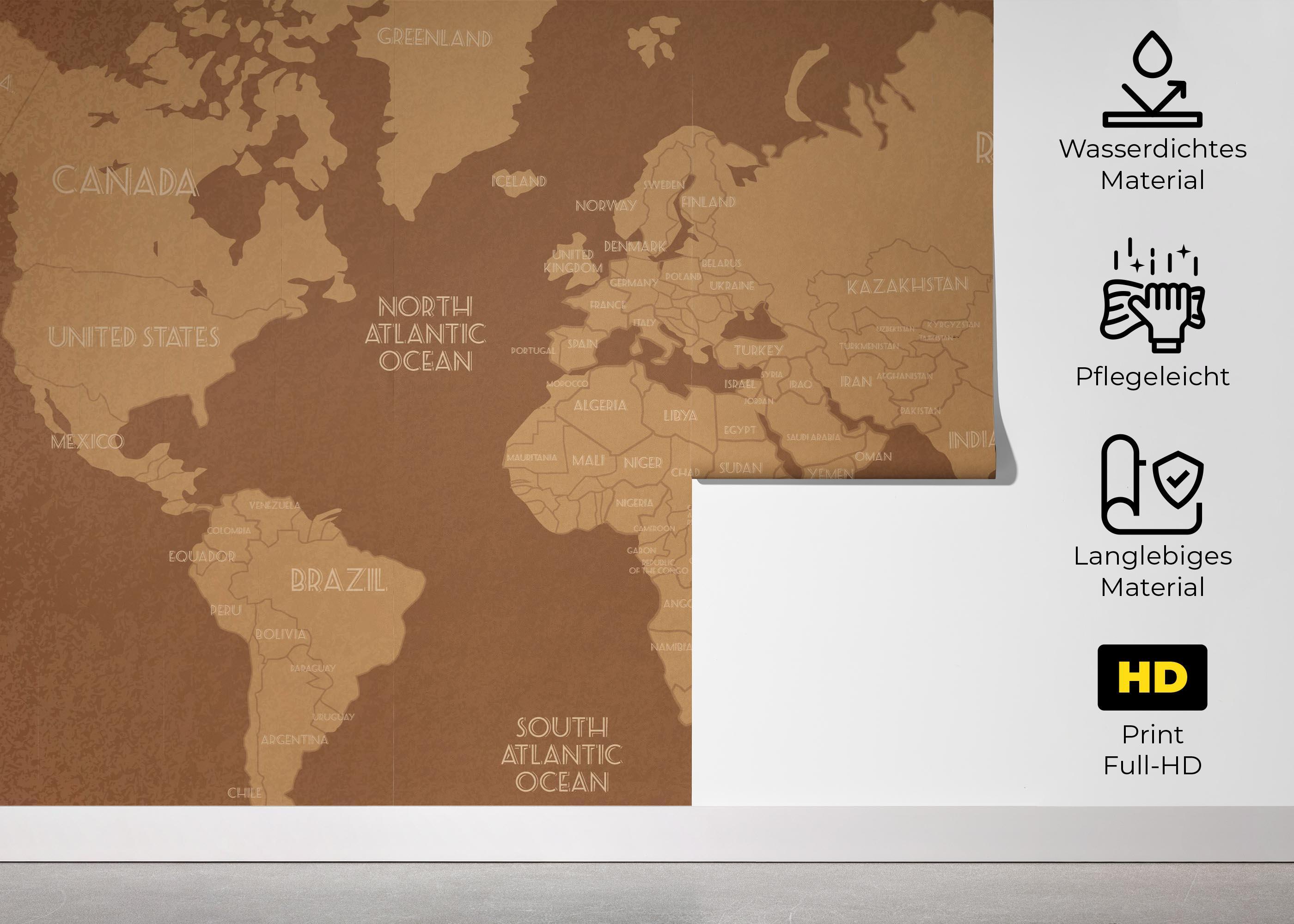 Fototapete Brown World Map mockup 5