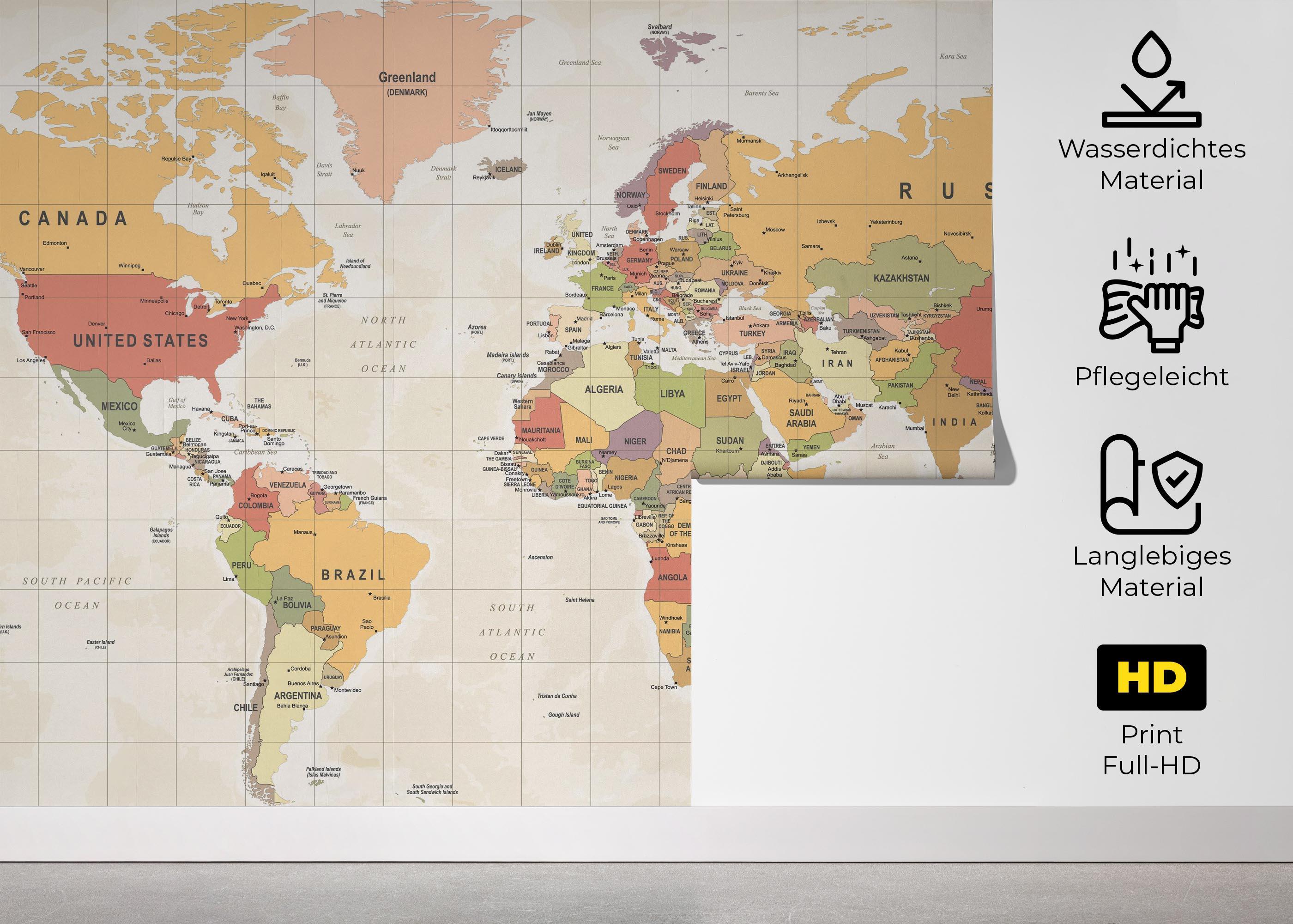 Fototapete Colorful Old Map mockup 5