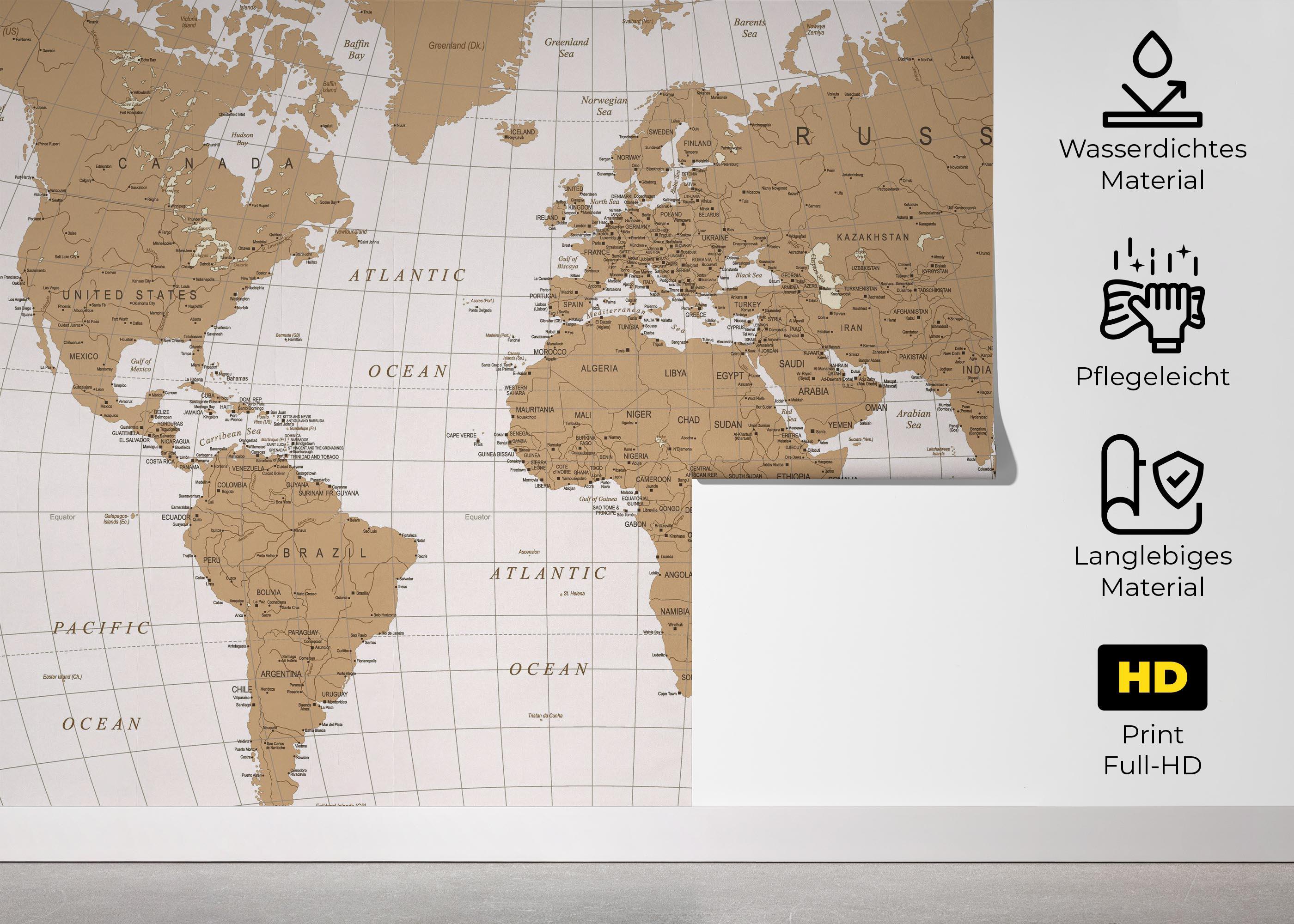 Fototapete Cream Line Old Map mockup 5