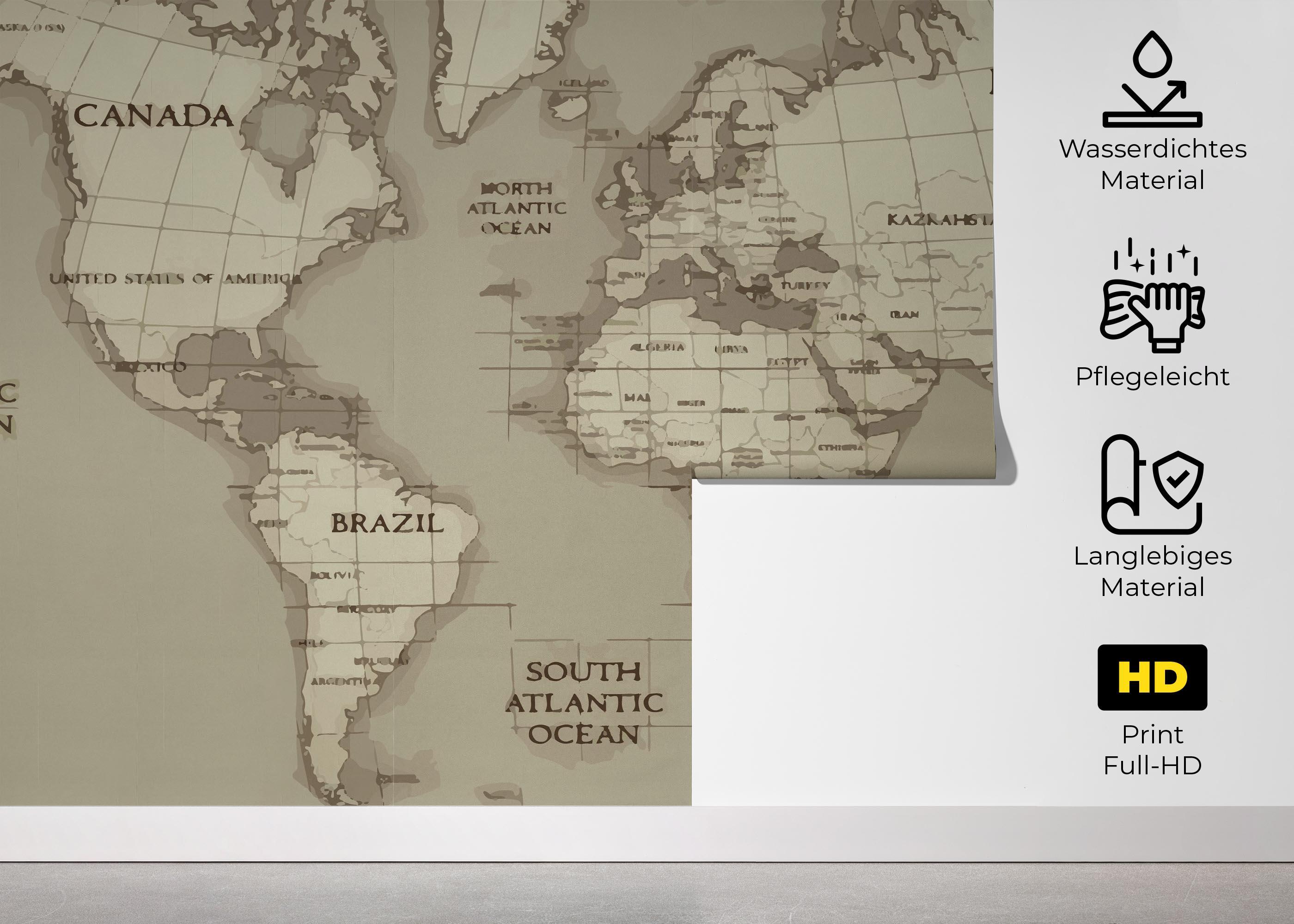 Fototapete Grey Old Map mockup 5