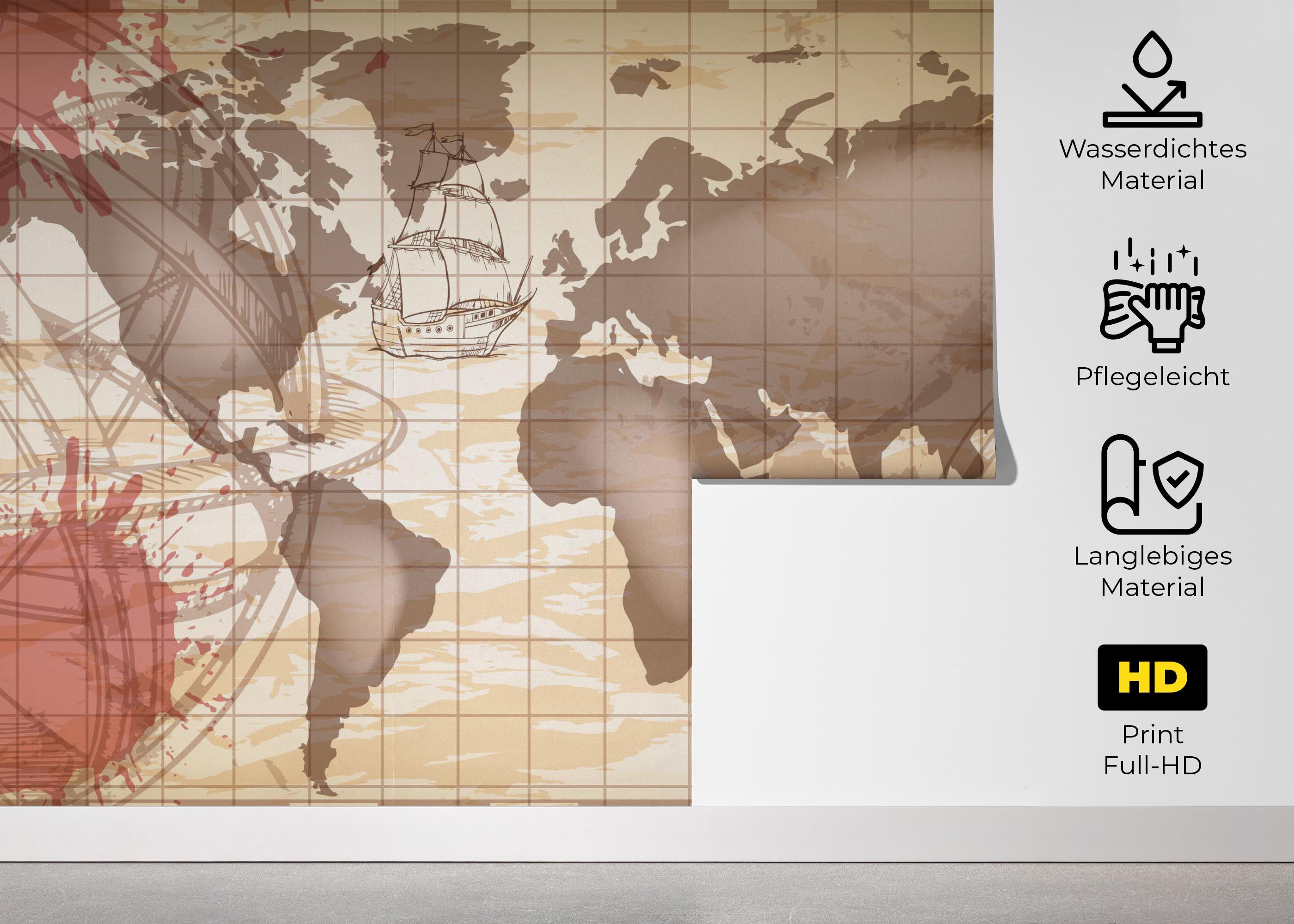 Fototapete Red Brown Map mockup 5