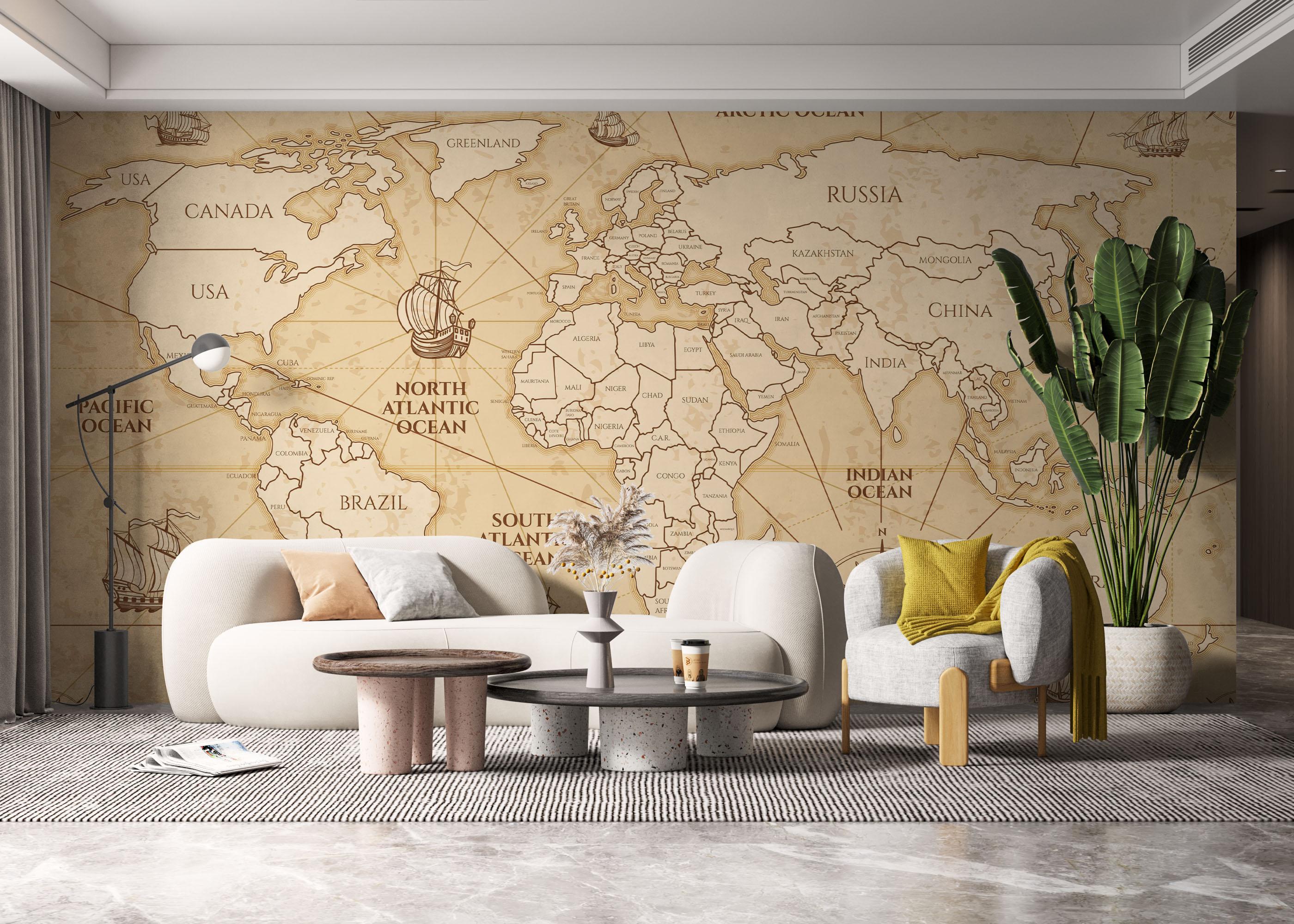 Fototapete Boat Old Map mockup 6