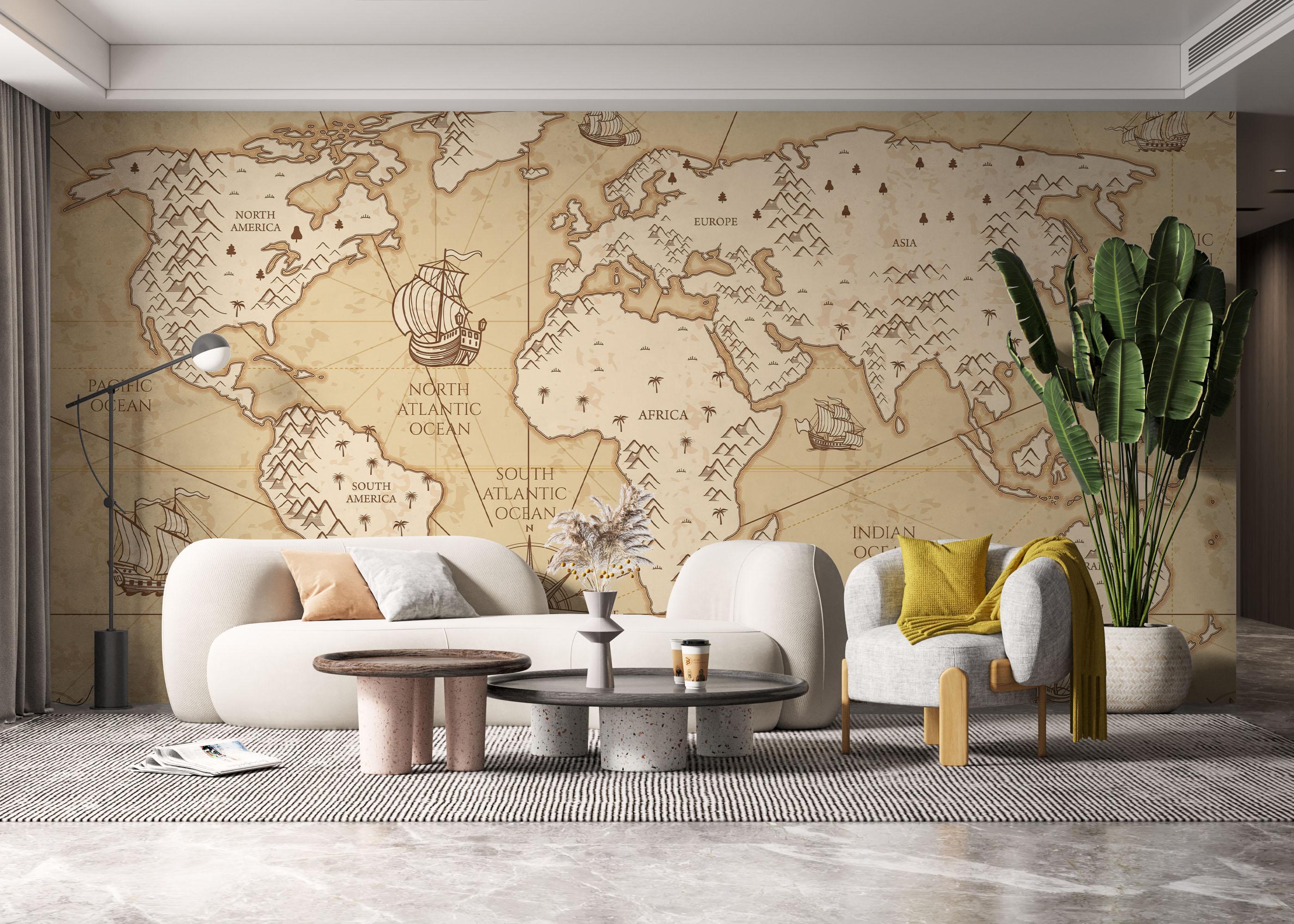 Fototapete Cream Map Compass mockup 6