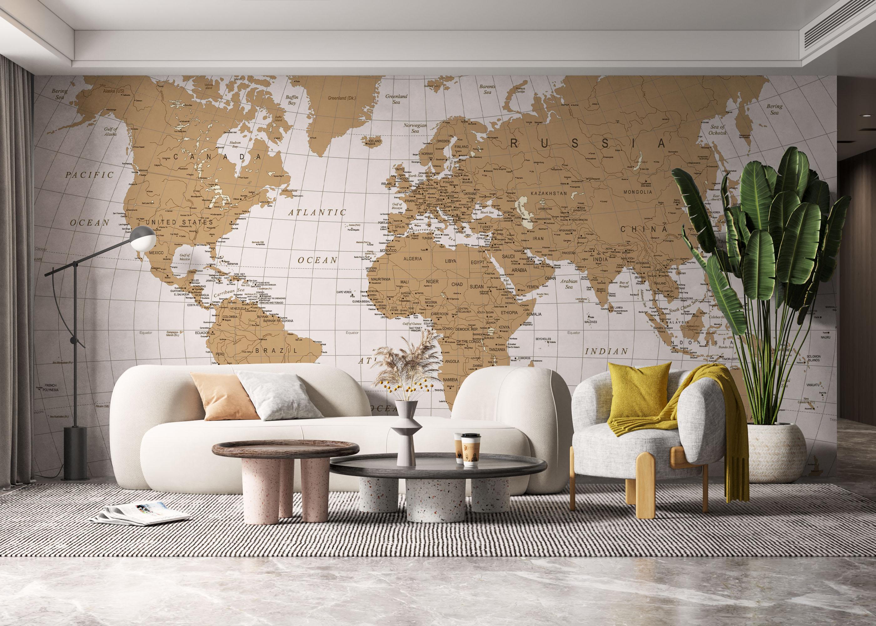 Fototapete Cream White Map mockup 6