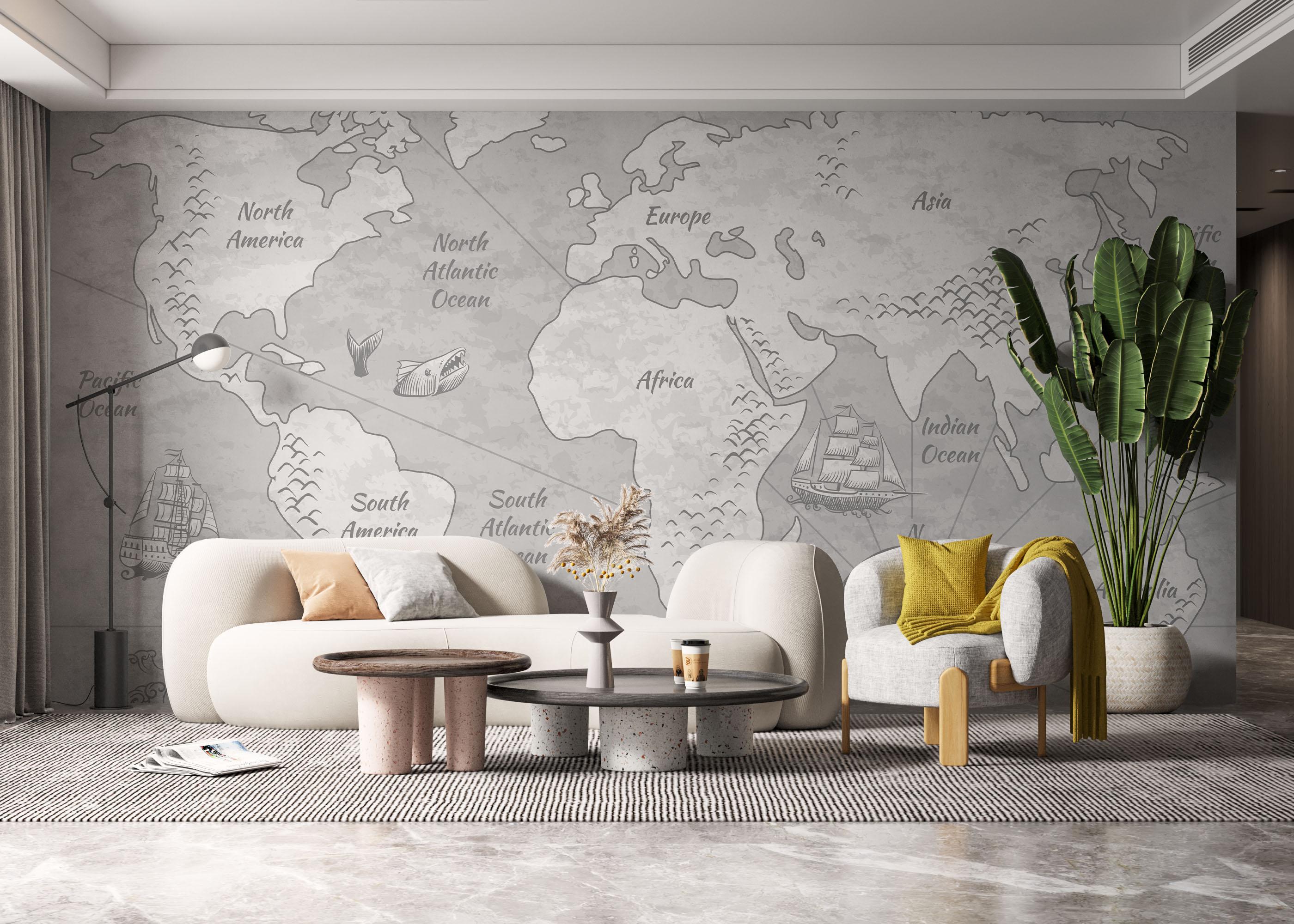 Fototapete Light Grey Map mockup 6