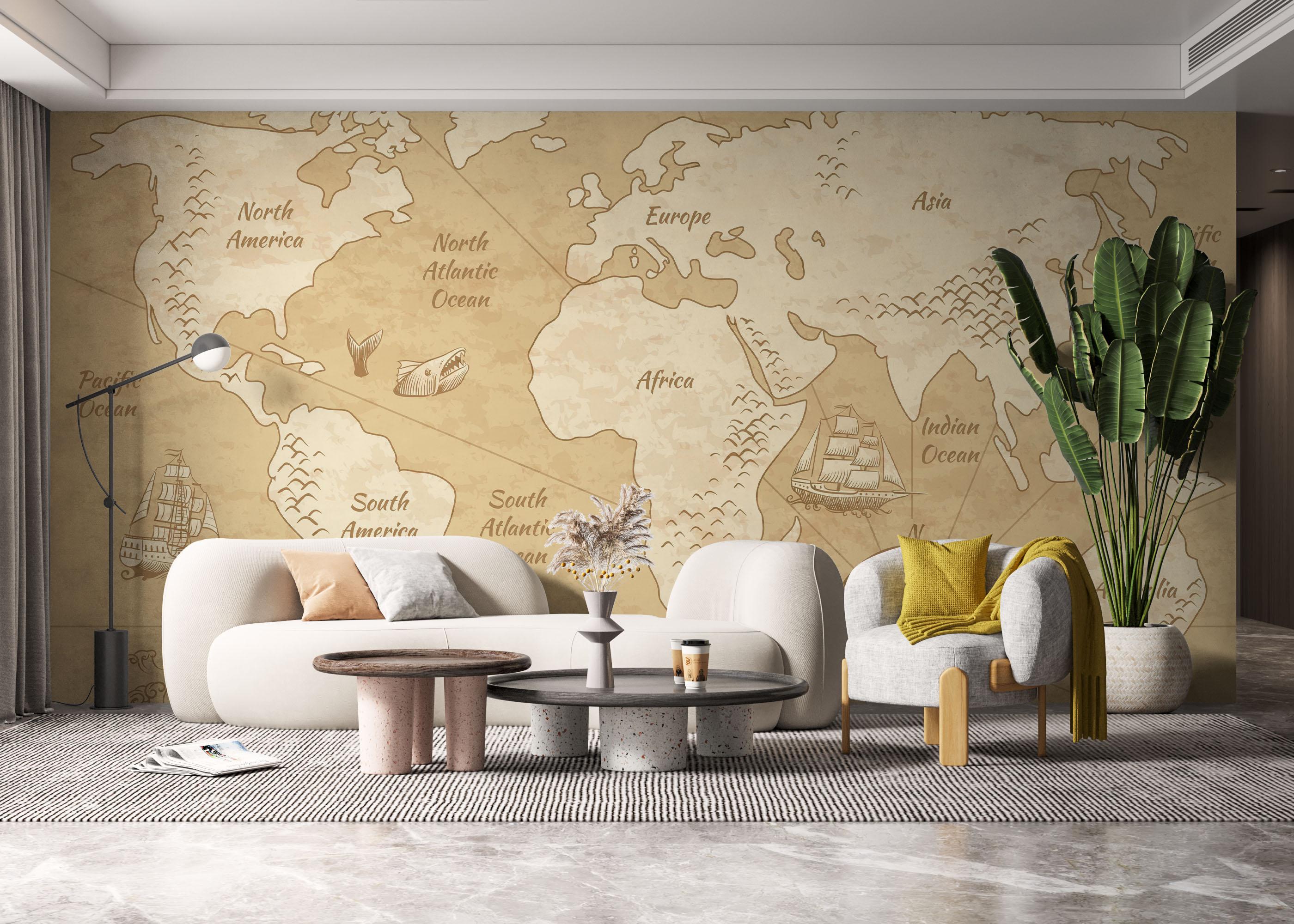 Fototapete Map Old Cream mockup 6