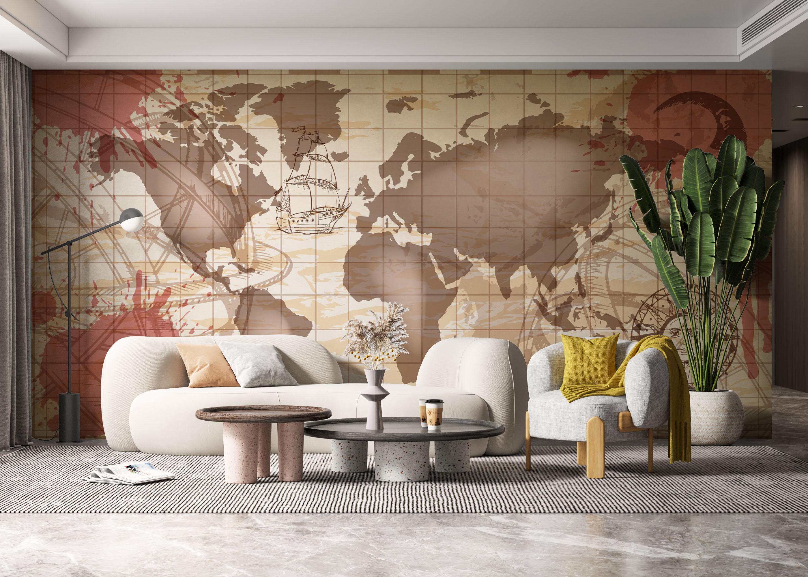 Fototapete Red Brown Map mockup 6