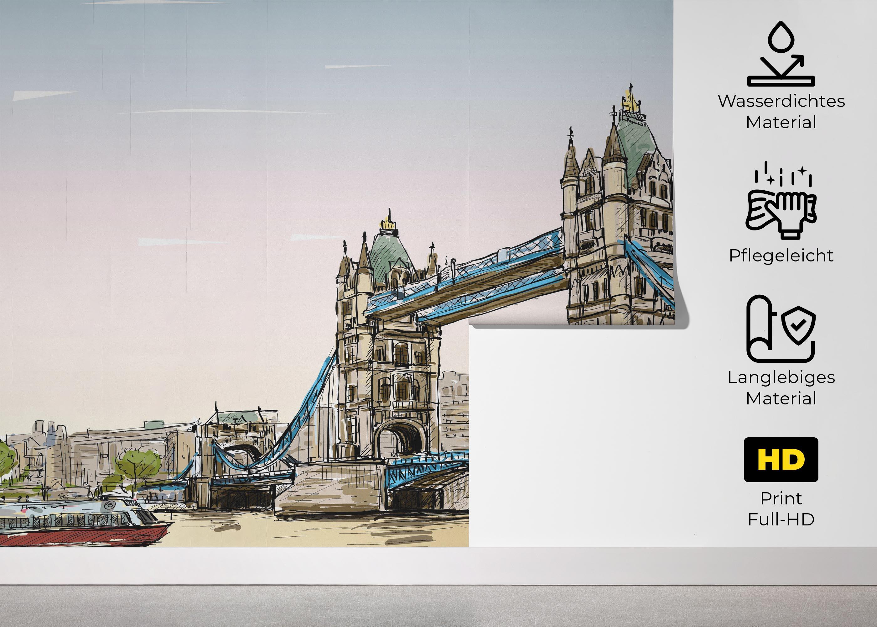Fototapete London Bridge Sketch mockup 5