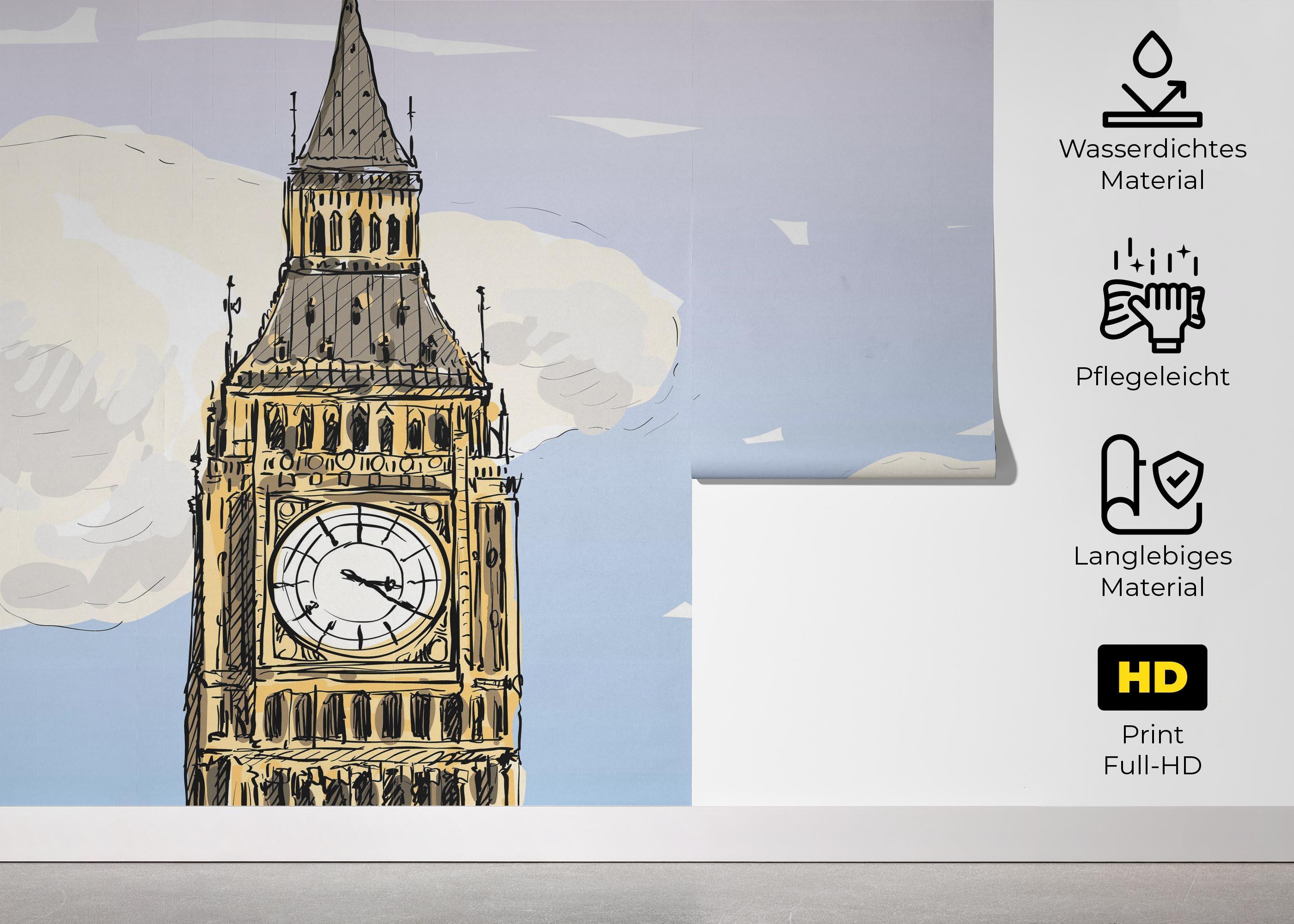 Fototapete London Clock Sketch mockup 5