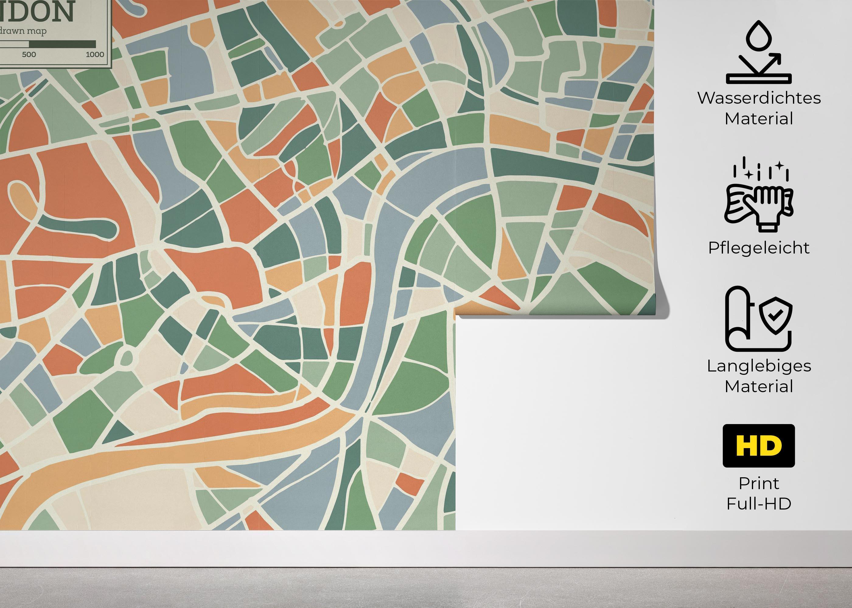 Fototapete London Colorful Map mockup 5