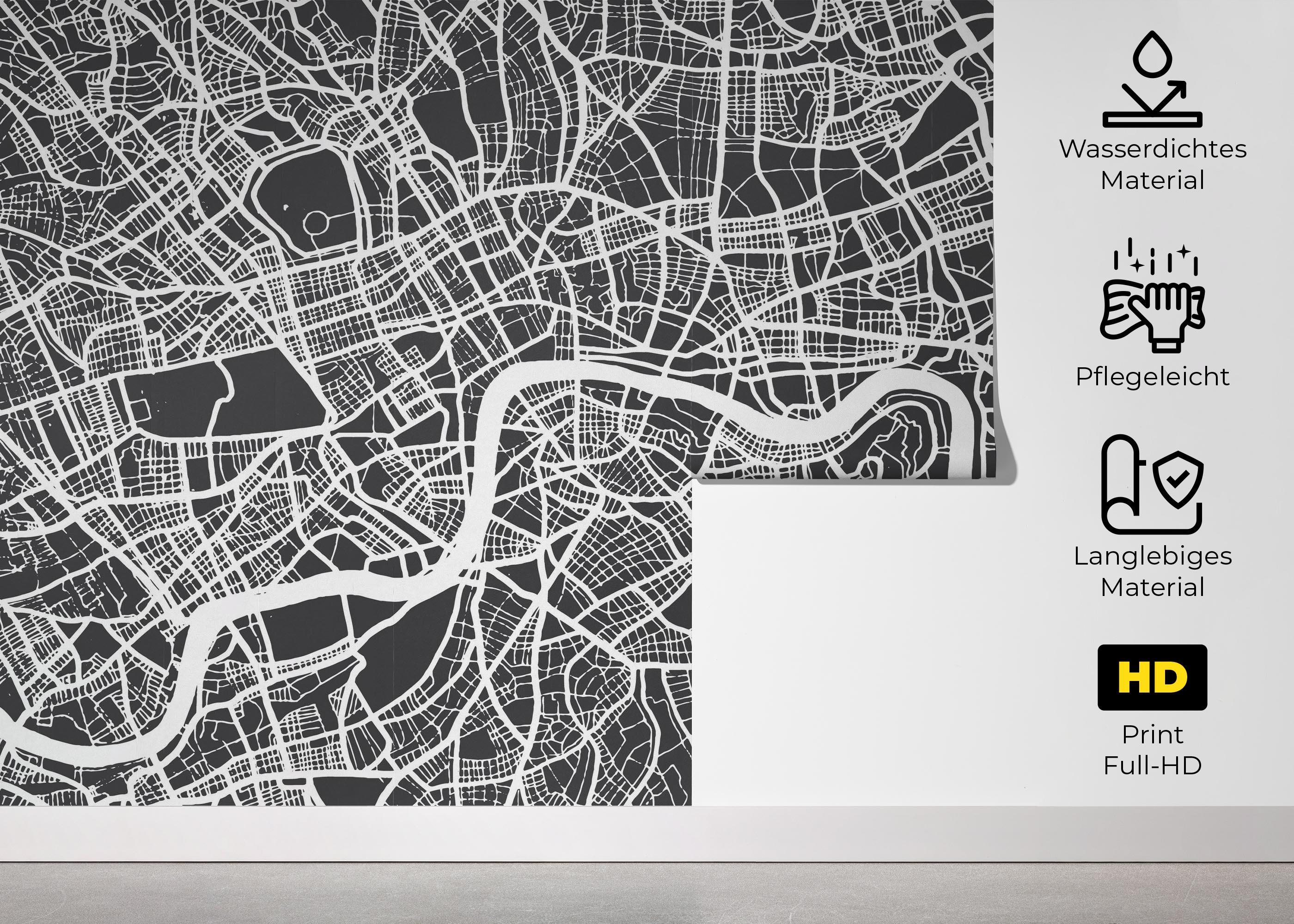 Fototapete London Grey Map mockup 5