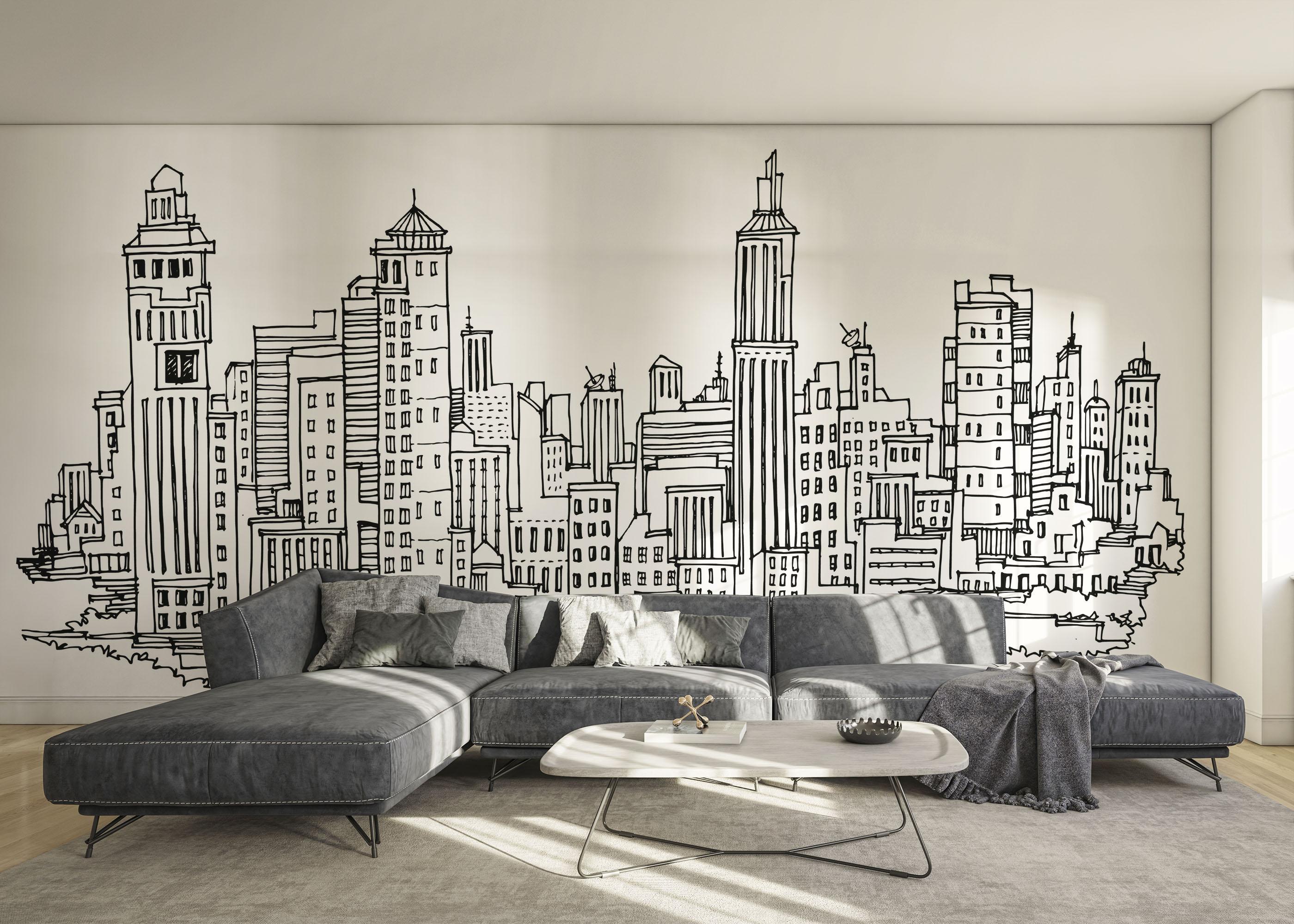 Fototapete Black Line Skylines mockup 0