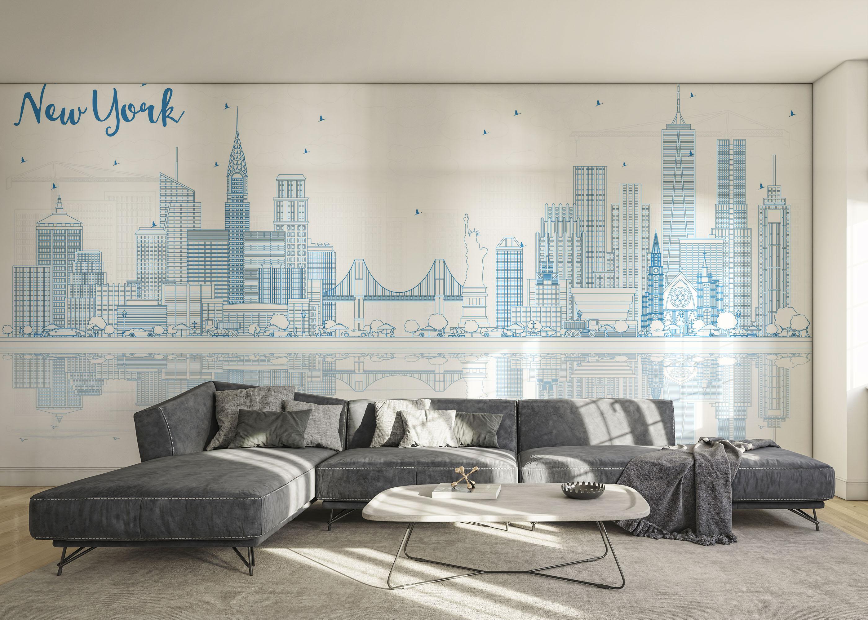 Fototapete New York Blue Line mockup 0