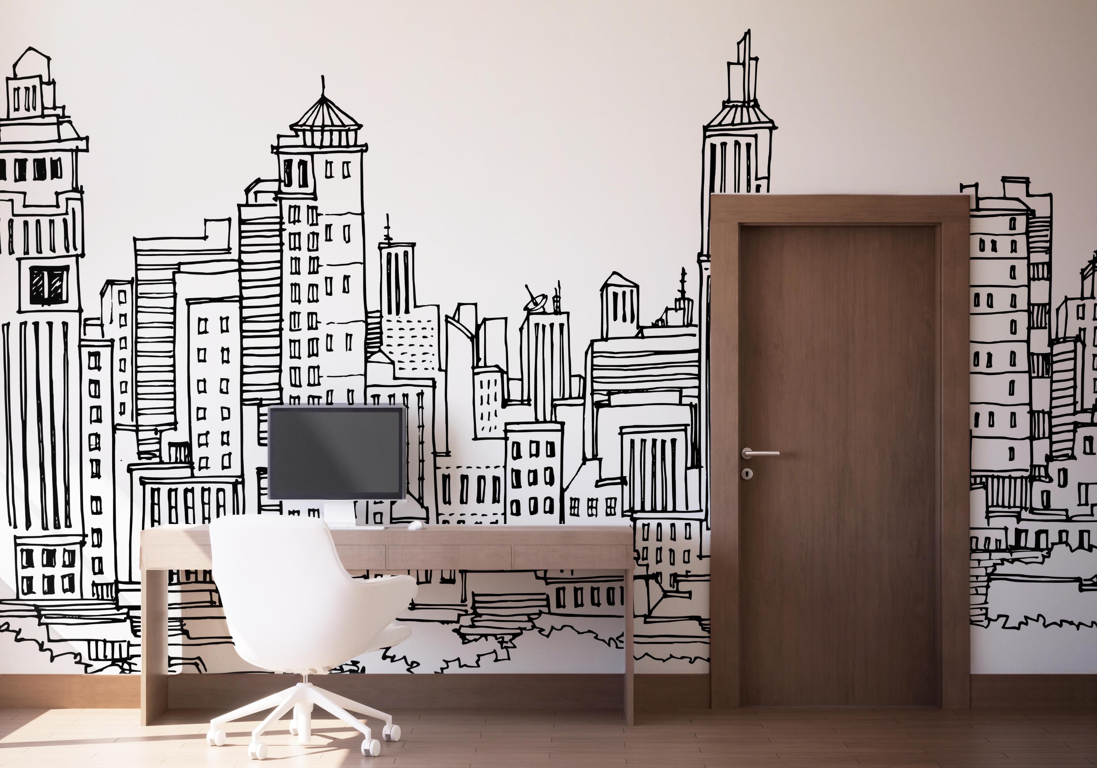 Fototapete Black Line Skylines mockup 1