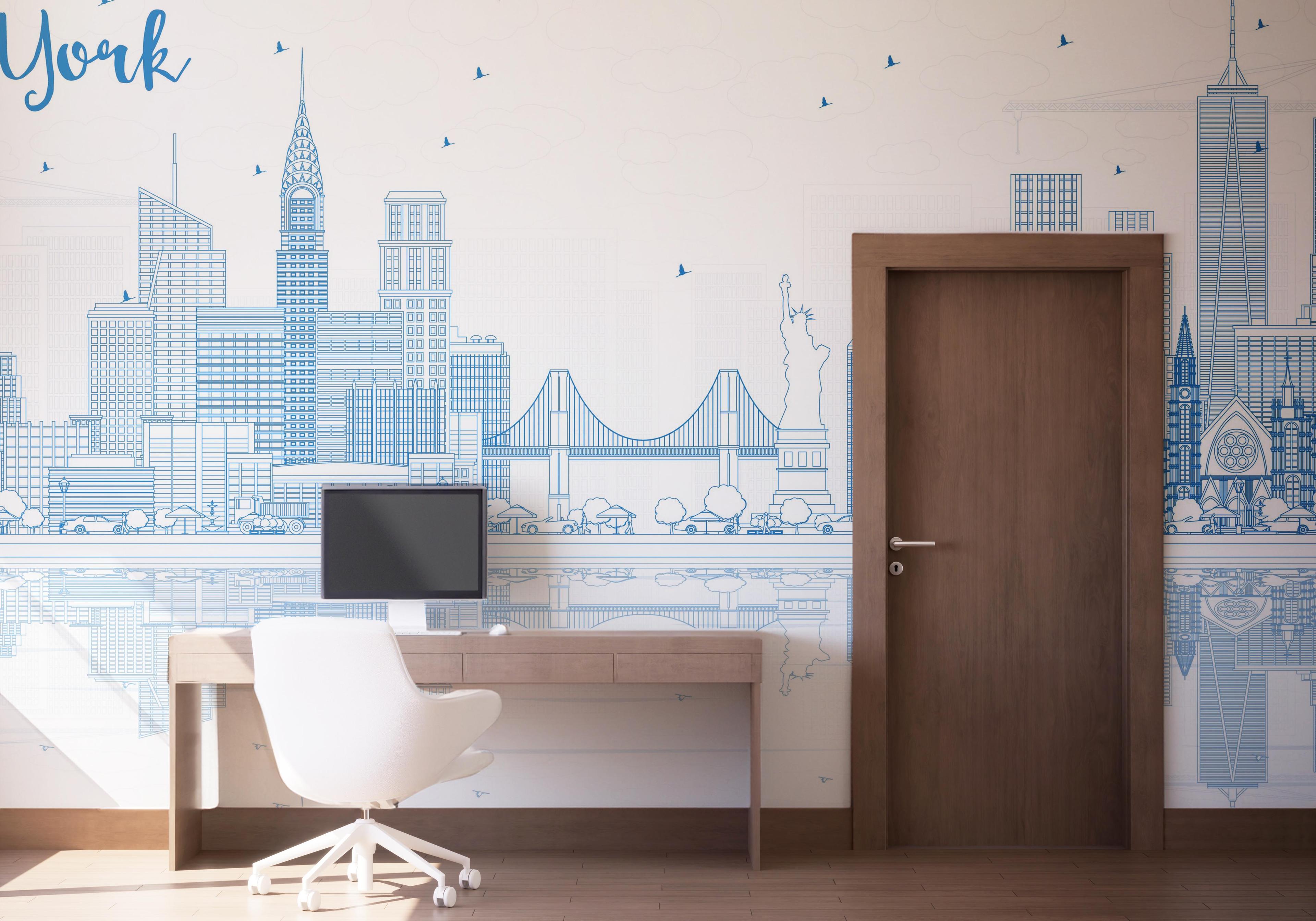 Fototapete New York Blue Line mockup 1