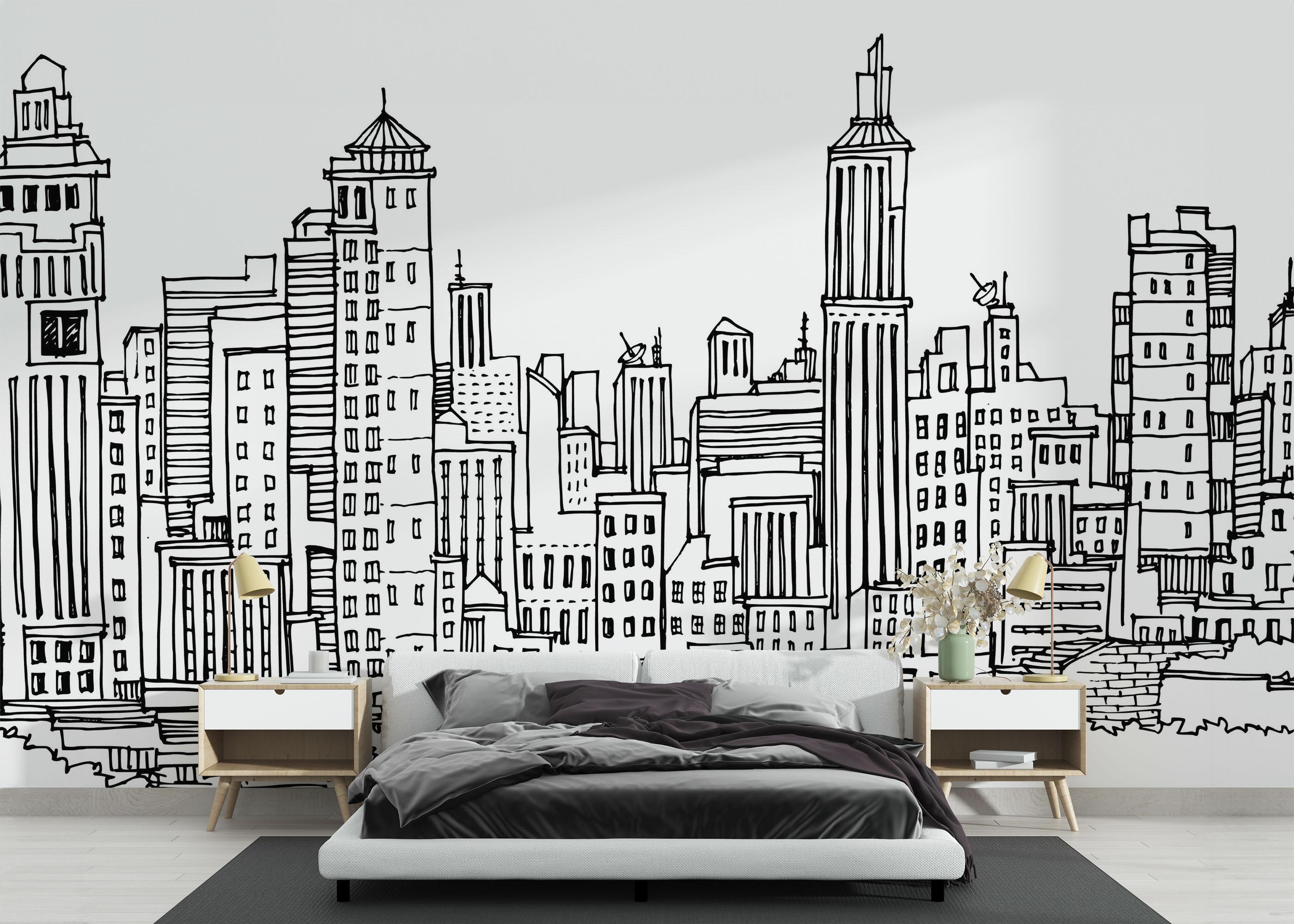 Fototapete Black Line Skylines mockup 3