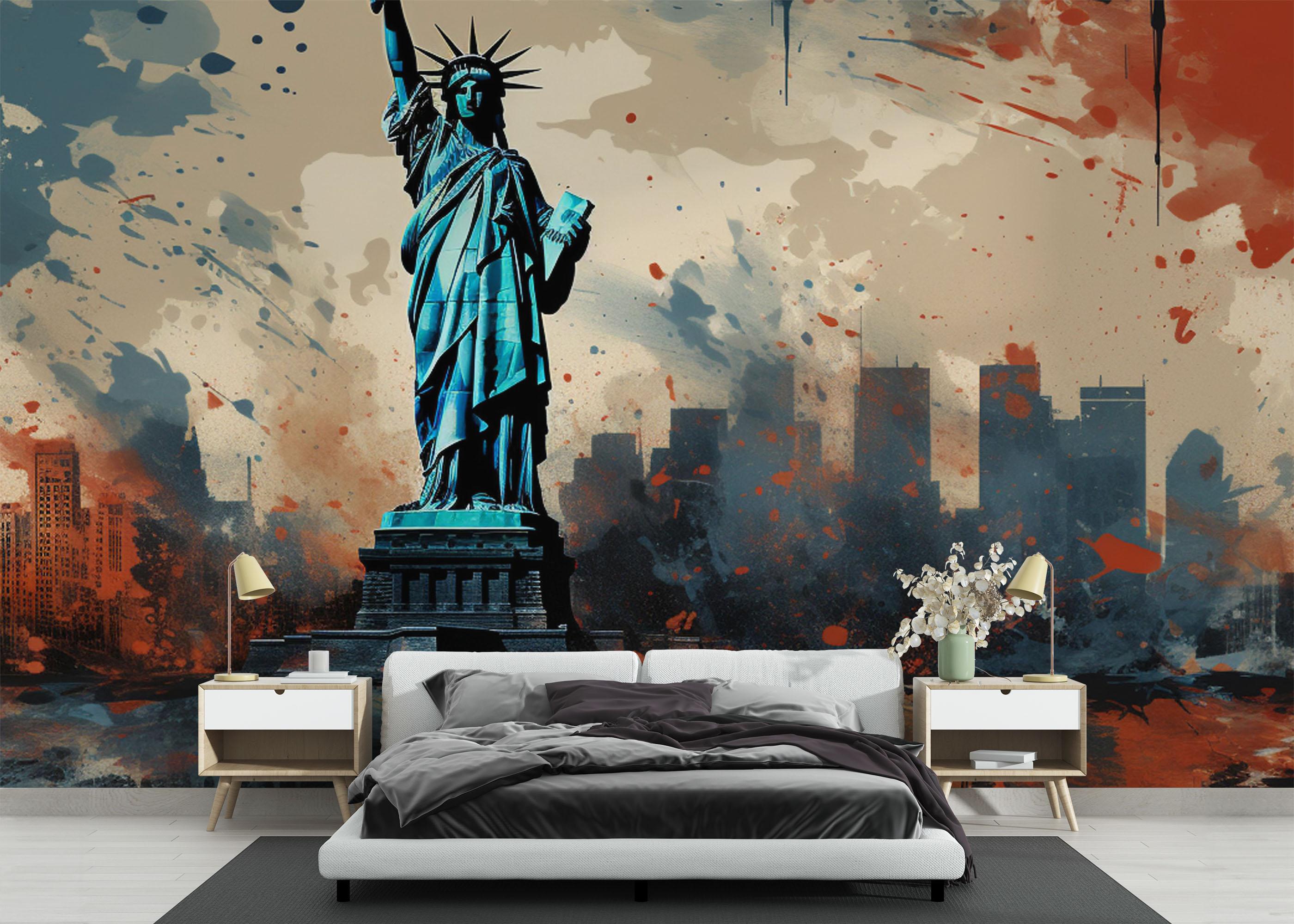 Fototapete Blue Red Liberty Statue mockup 3