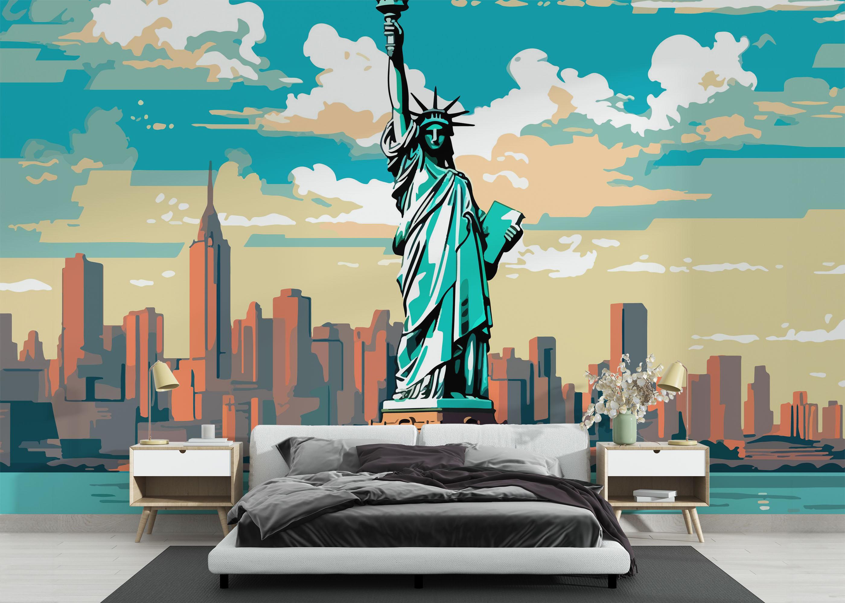 Fototapete Liberty Statue Cartoon mockup 3