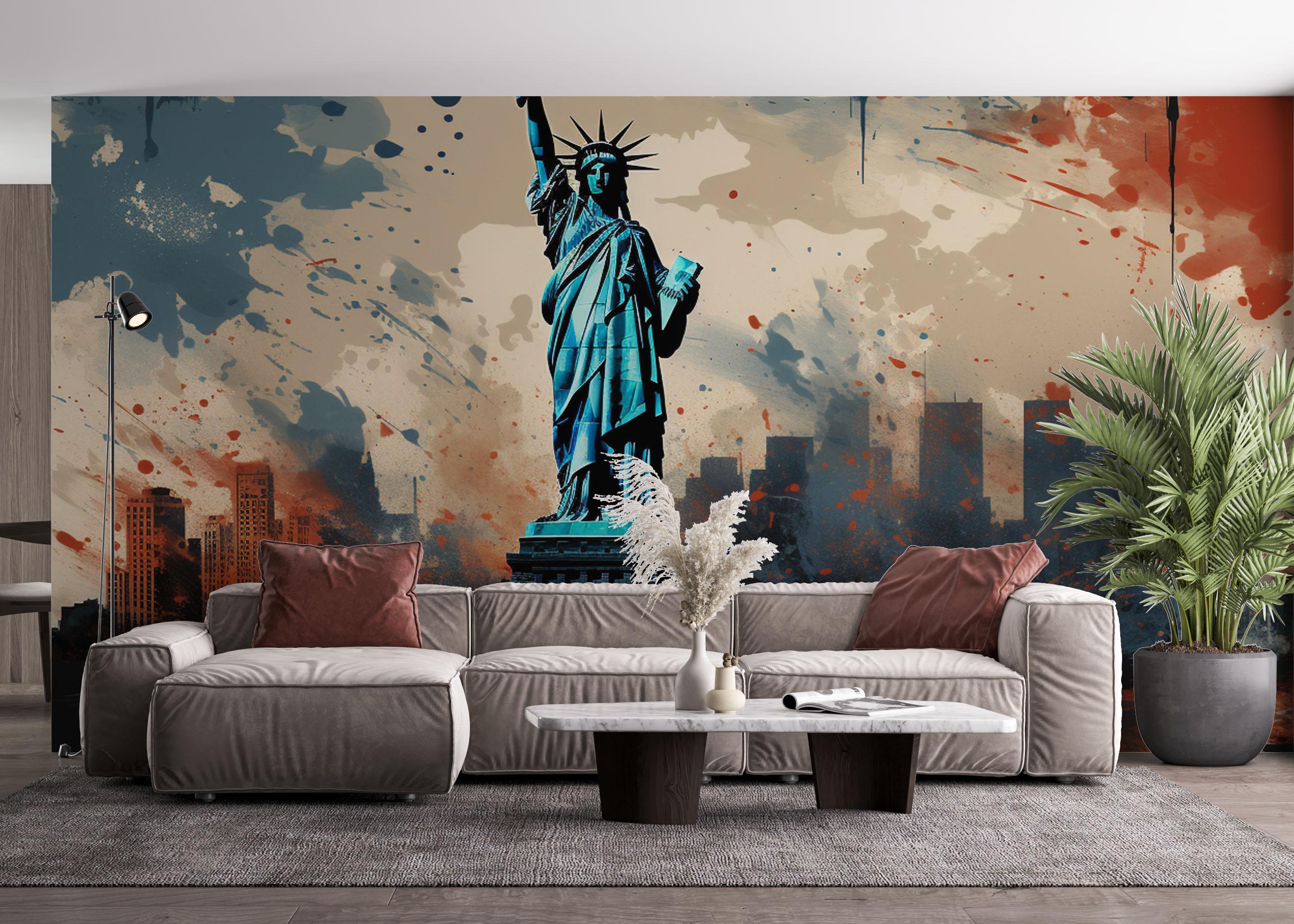 Fototapete Blue Red Liberty Statue mockup 4