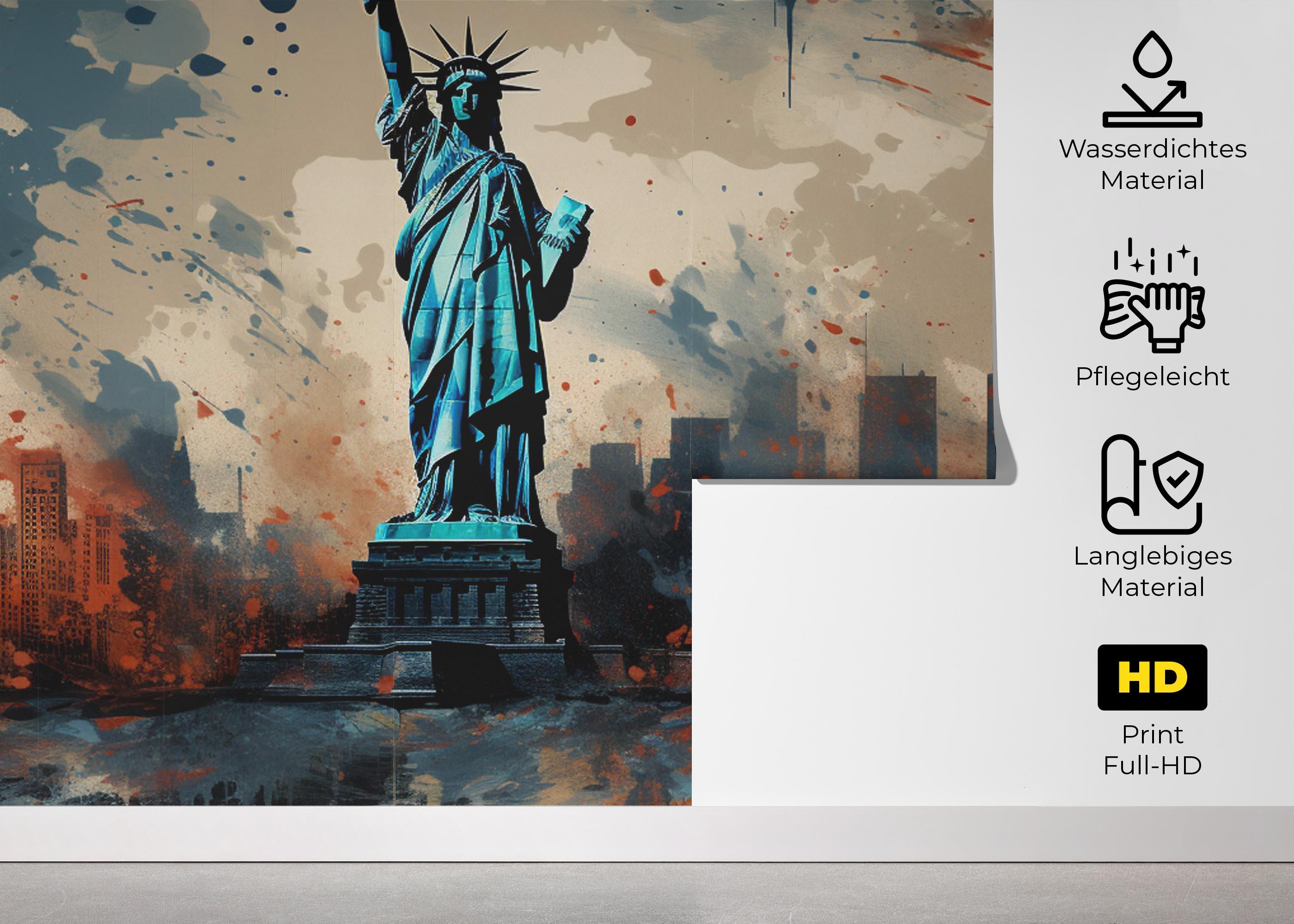 Fototapete Blue Red Liberty Statue mockup 5
