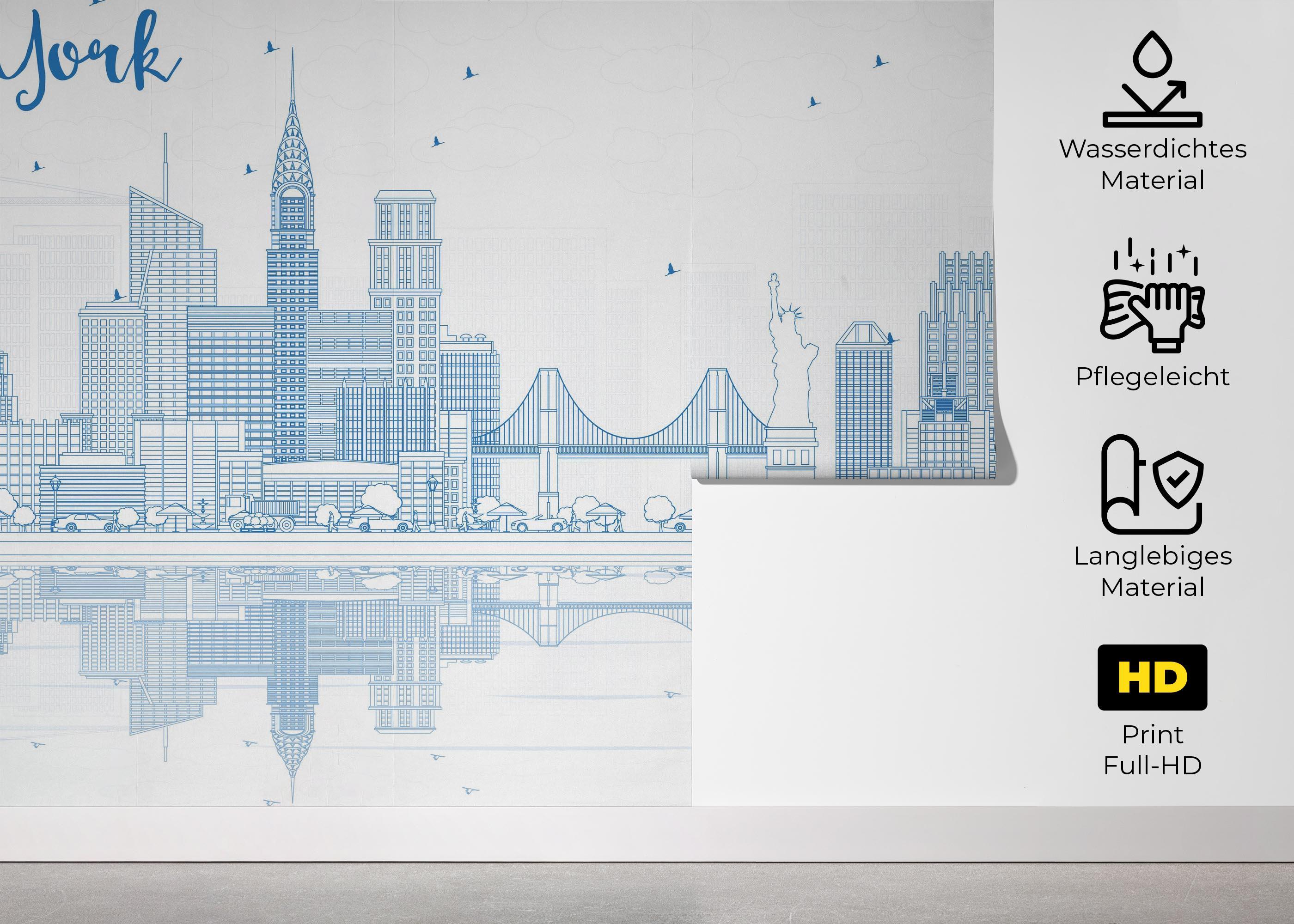 Fototapete New York Blue Line mockup 5