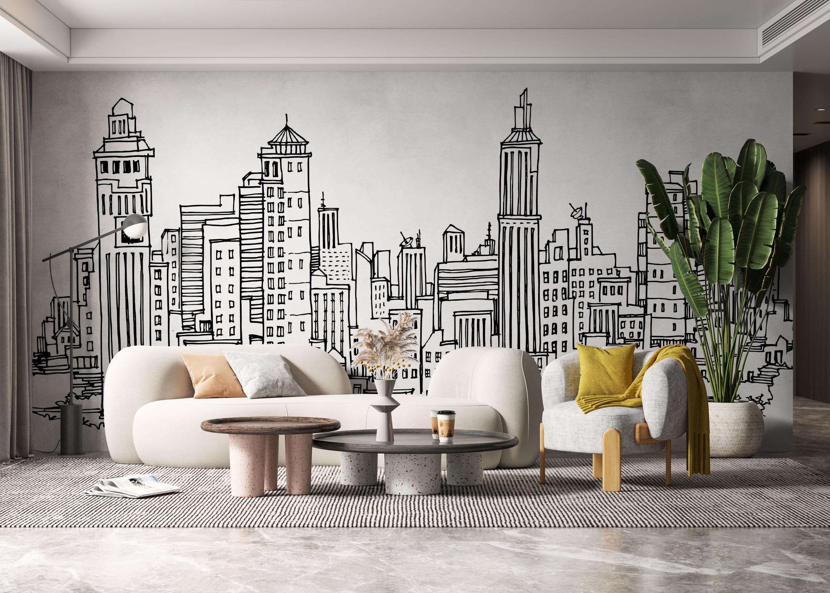 Fototapete Black Line Skylines mockup 6