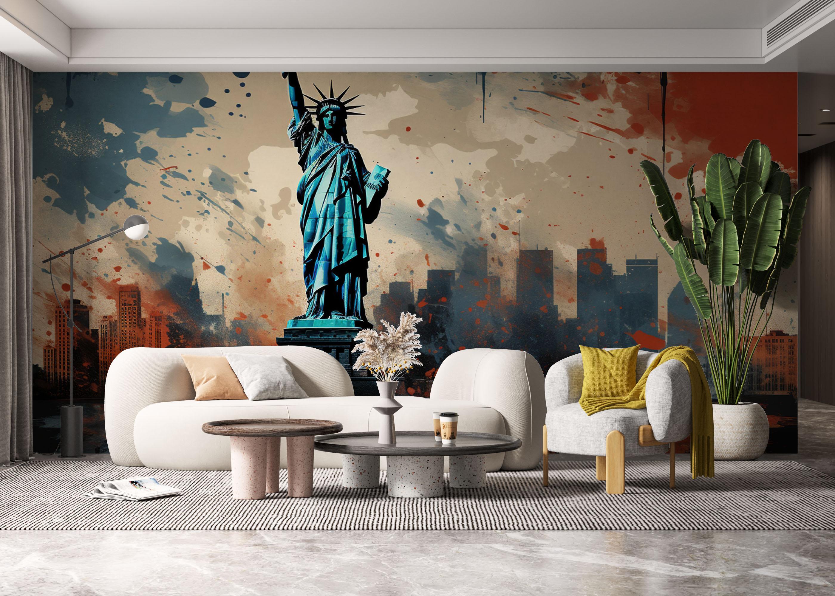 Fototapete Blue Red Liberty Statue mockup 6