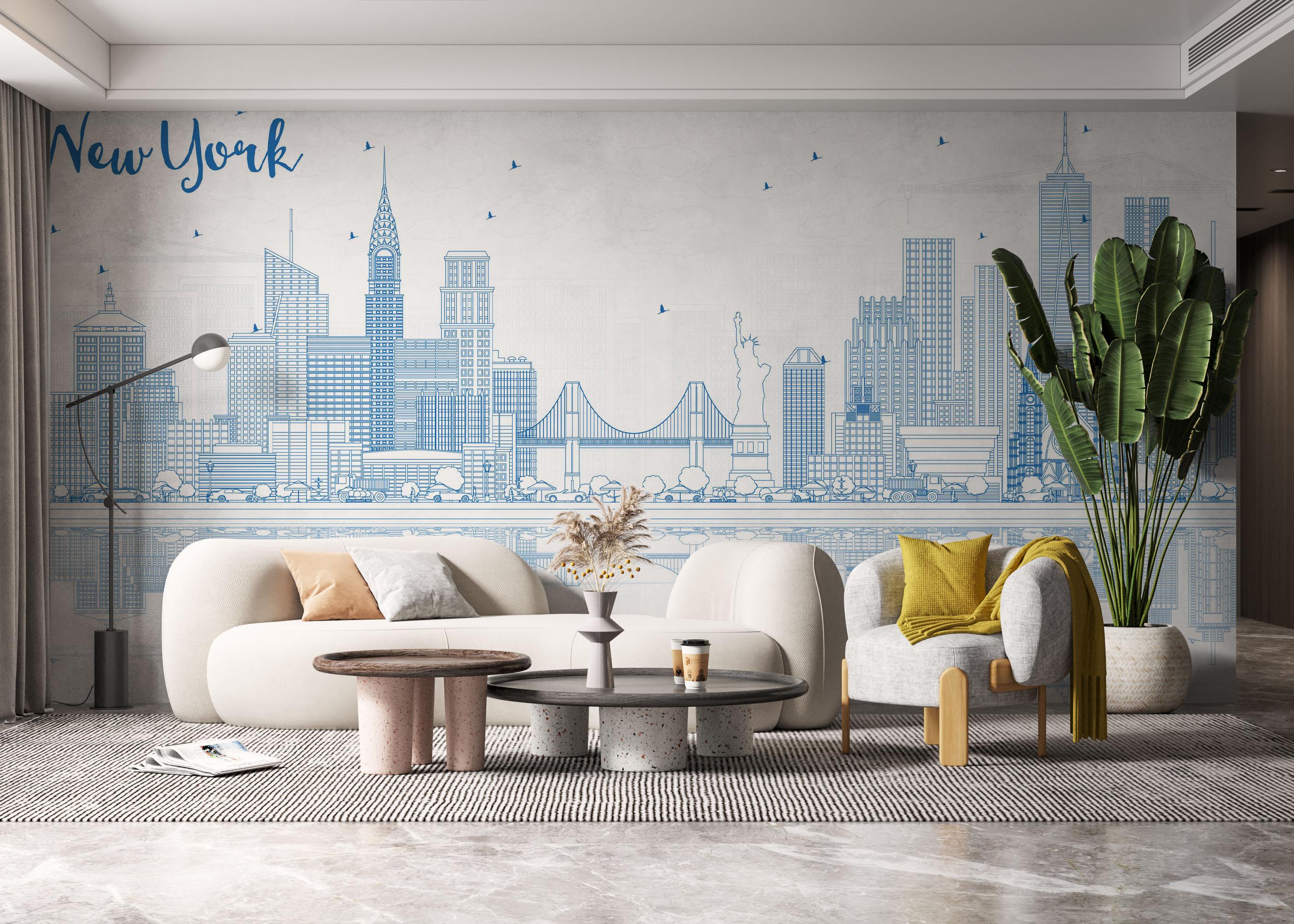 Fototapete New York Blue Line mockup 6