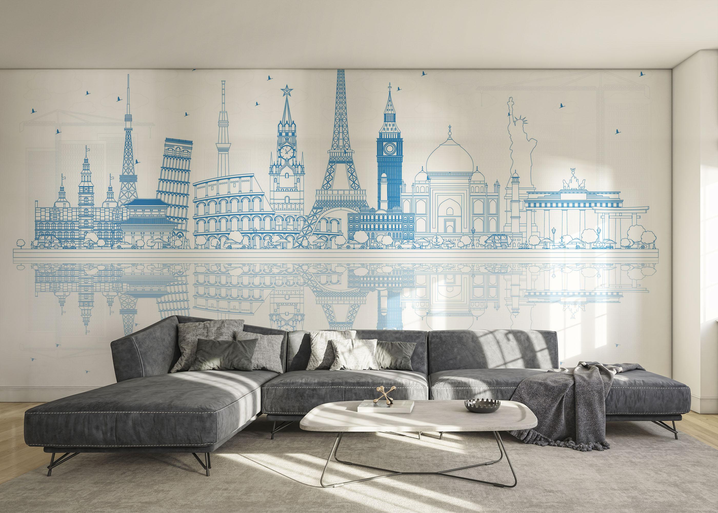 Fototapete Blue Line Travel mockup 0