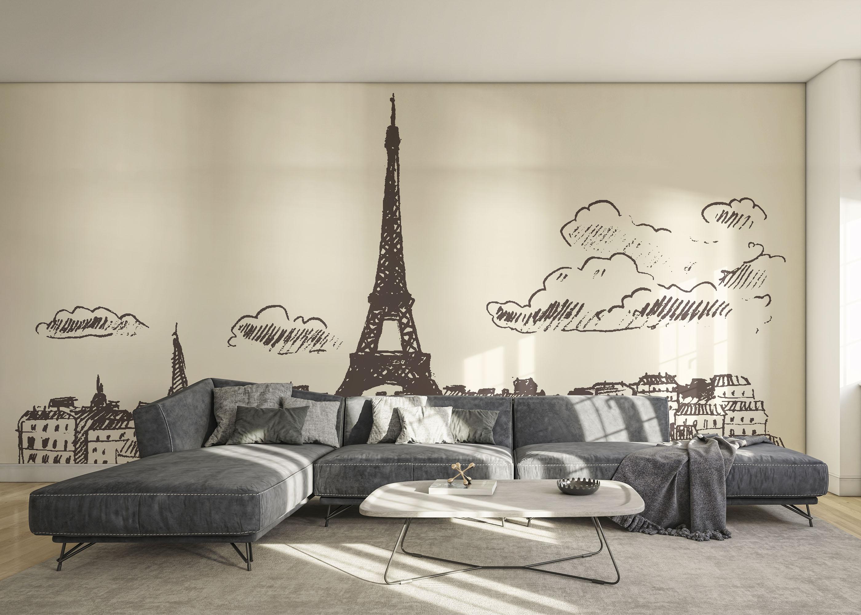 Fototapete Eiffel Tower Sketch mockup 0