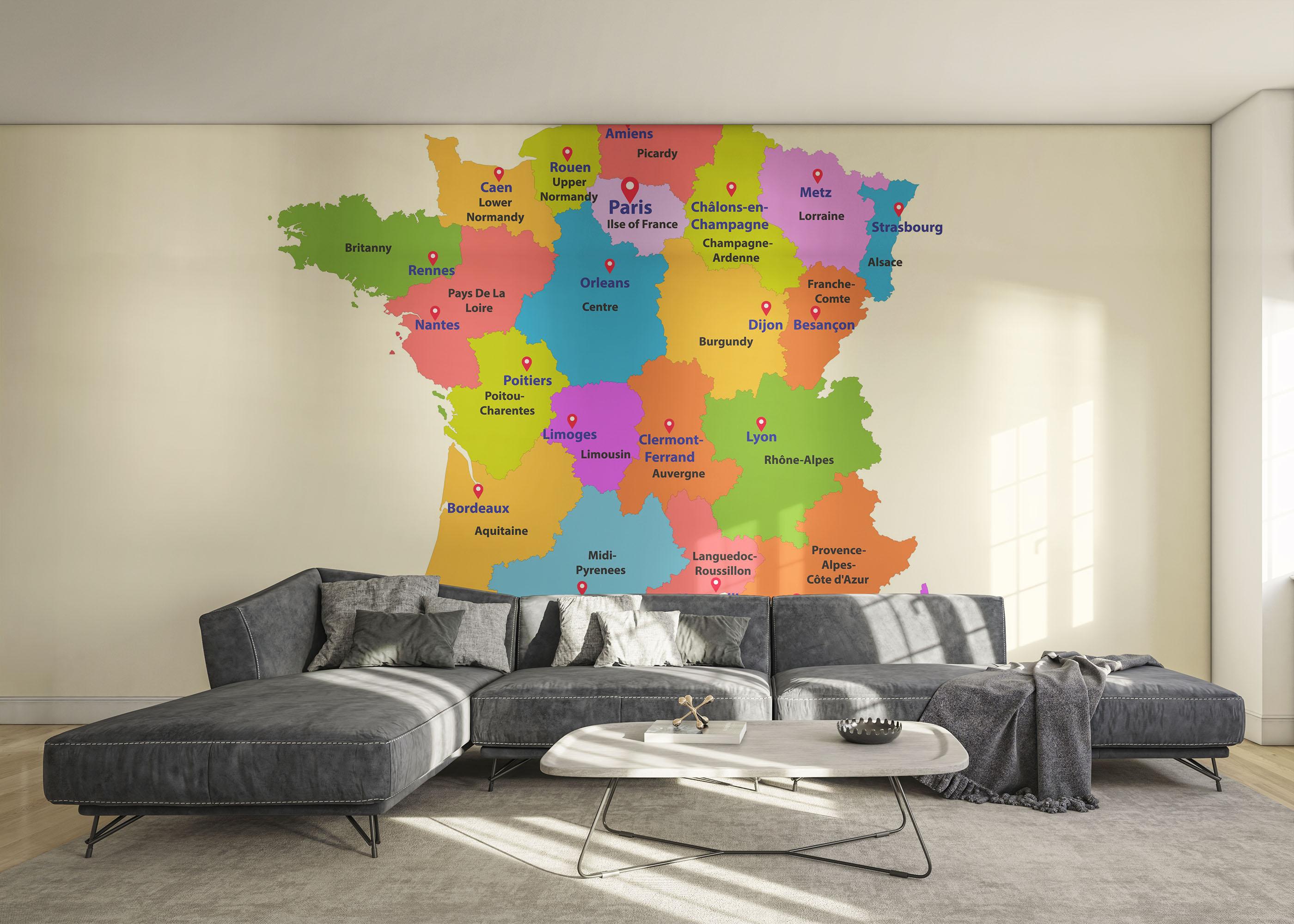 Fototapete France Colorful Map mockup 0