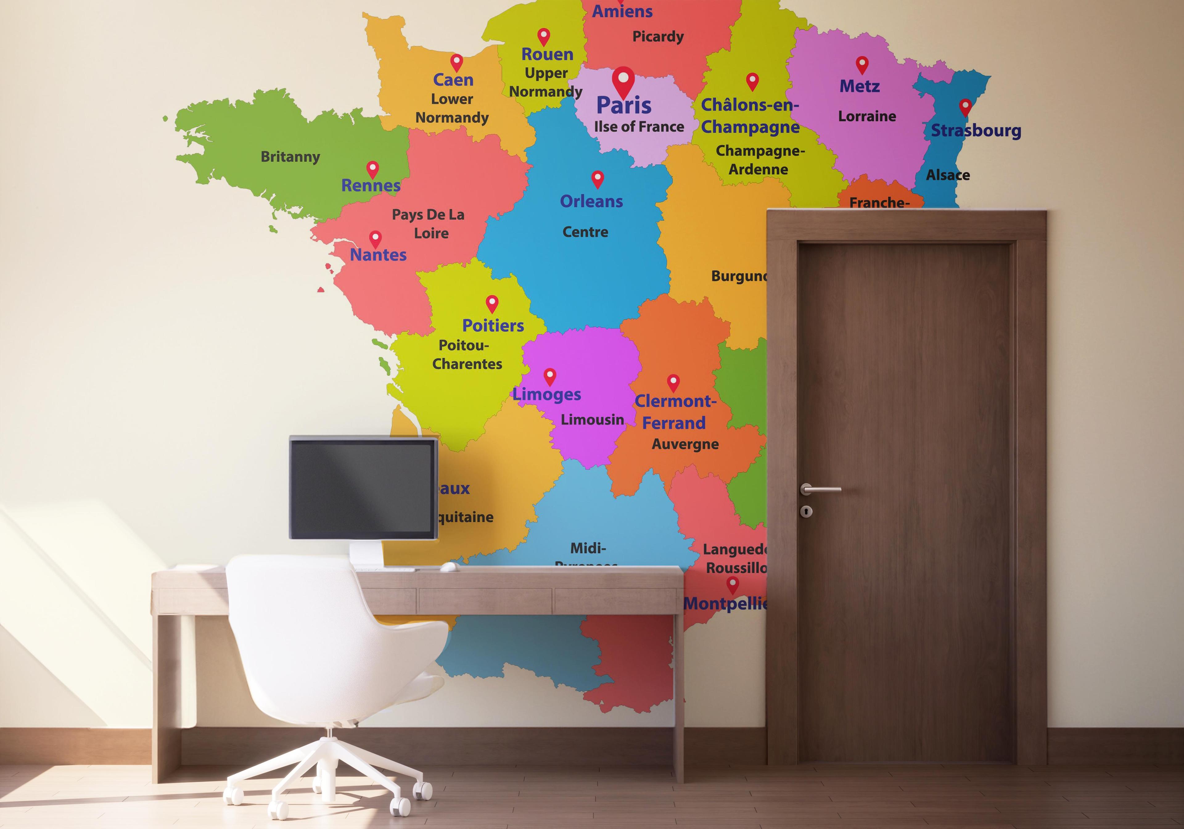 Fototapete France Colorful Map mockup 1