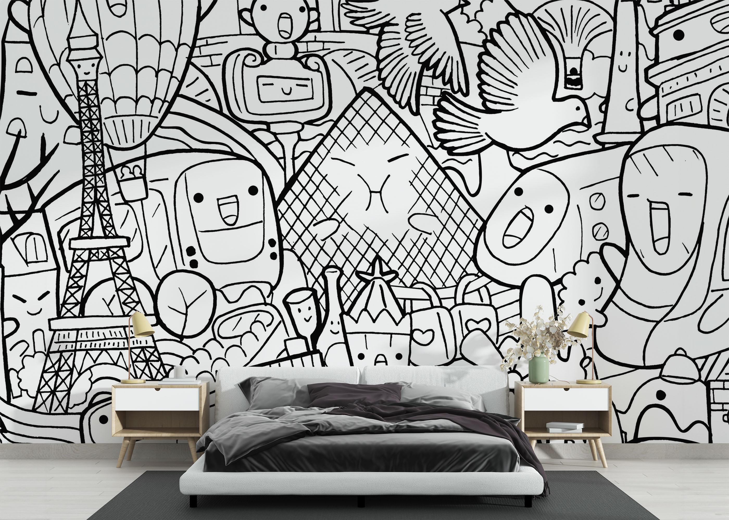 Fototapete Paris Doodle mockup 3