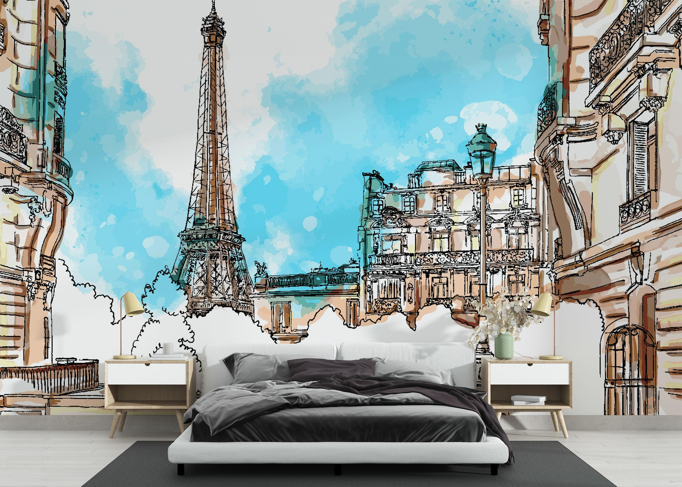Fototapete Paris Vibe Drawing mockup 3