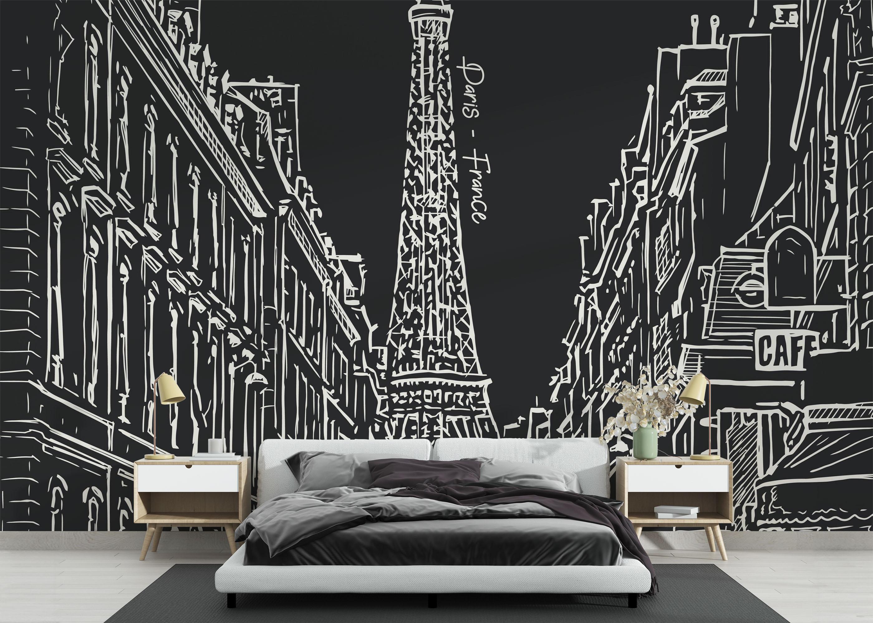 Fototapete White Paris Sketch mockup 3